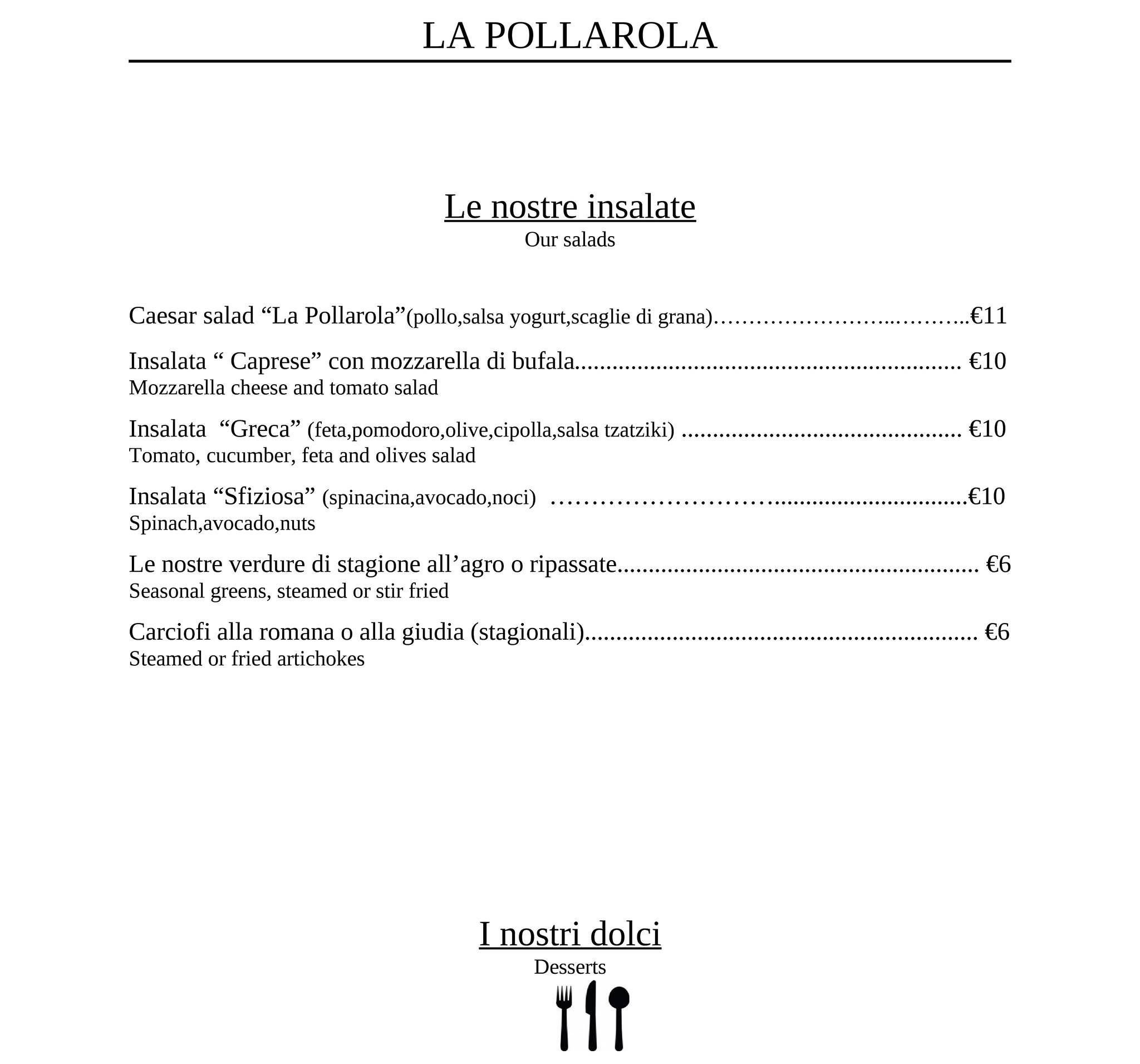 Menu di La pollarola 