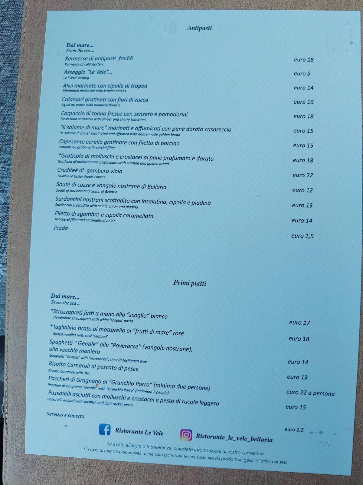 Menu di Ristorante Le Vele 