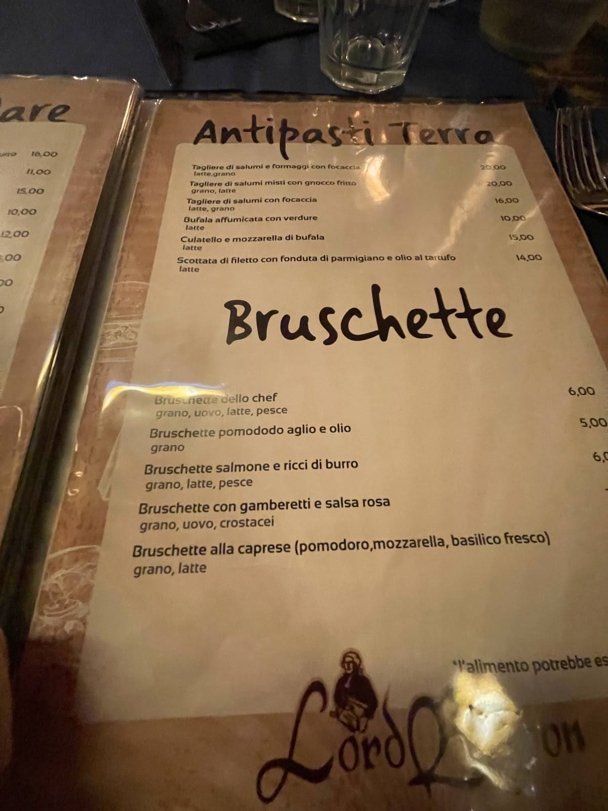 Menu di Ristorante Lord Byron 