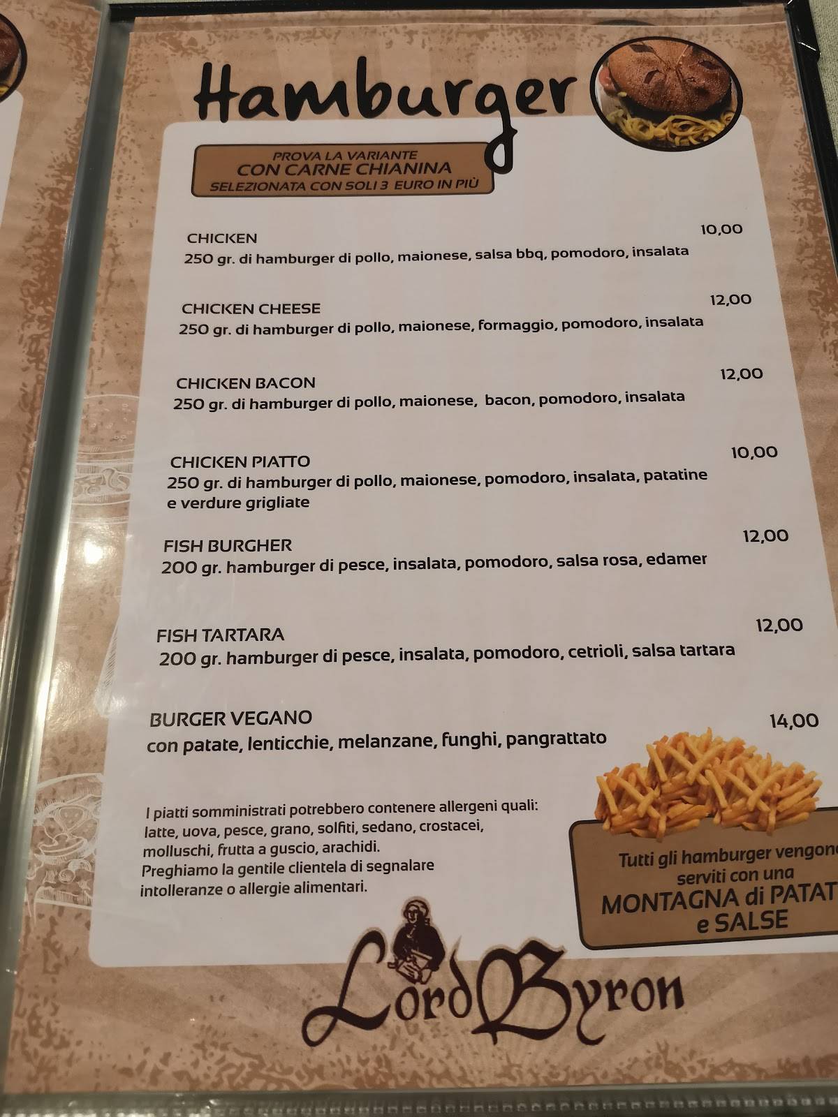 Menu di Ristorante Lord Byron 