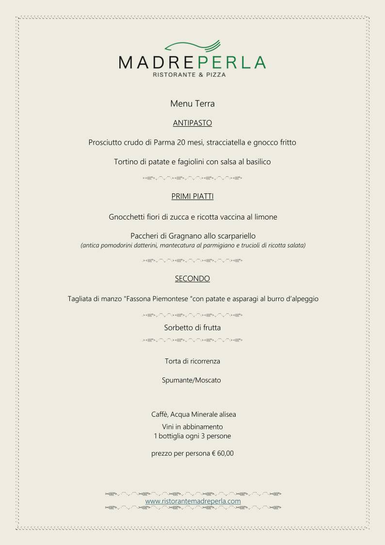 Menu di Ristorante Madreperla 