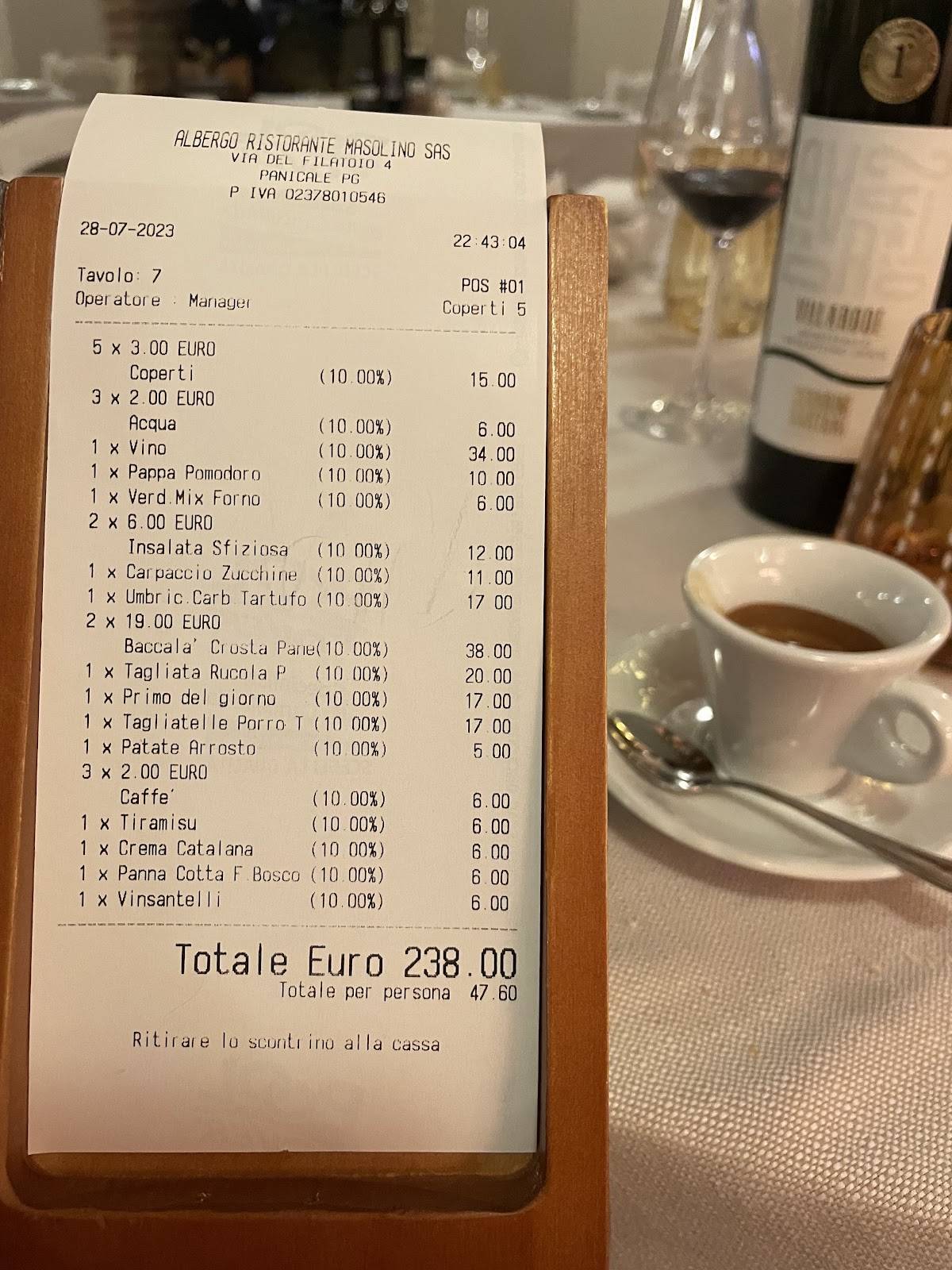 Menu di Ristorante Masolino 