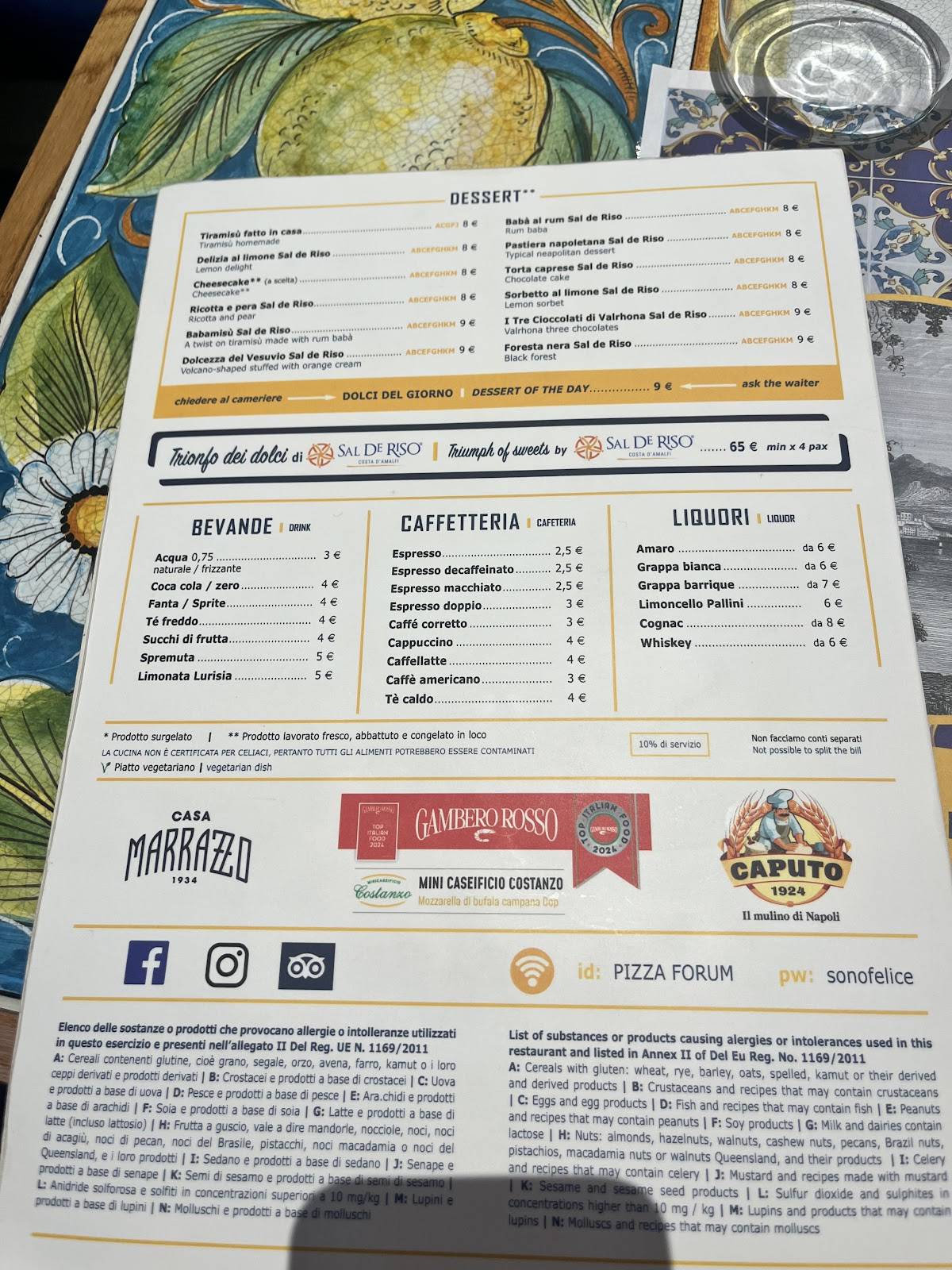 Menu di Ristorante Pizza Forum 