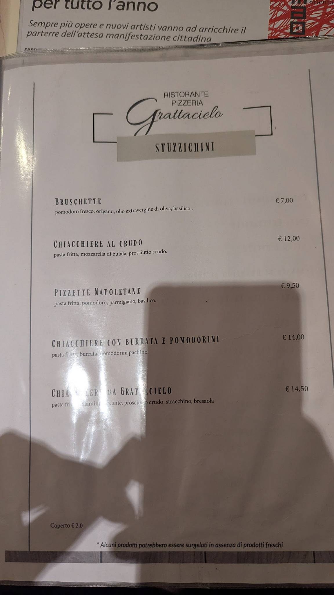 Menu di Ristorante Pizzeria Grattacielo 