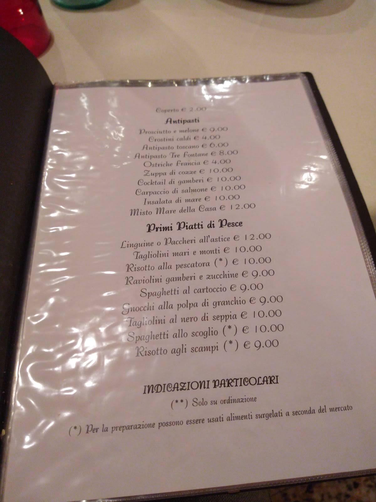 Menu di Ristorante Pizzeria Le Tre Fontane 