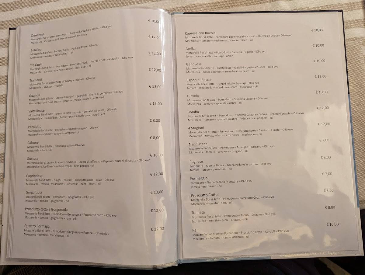 Menu di Ristorante Pizzeria Marechiaro 