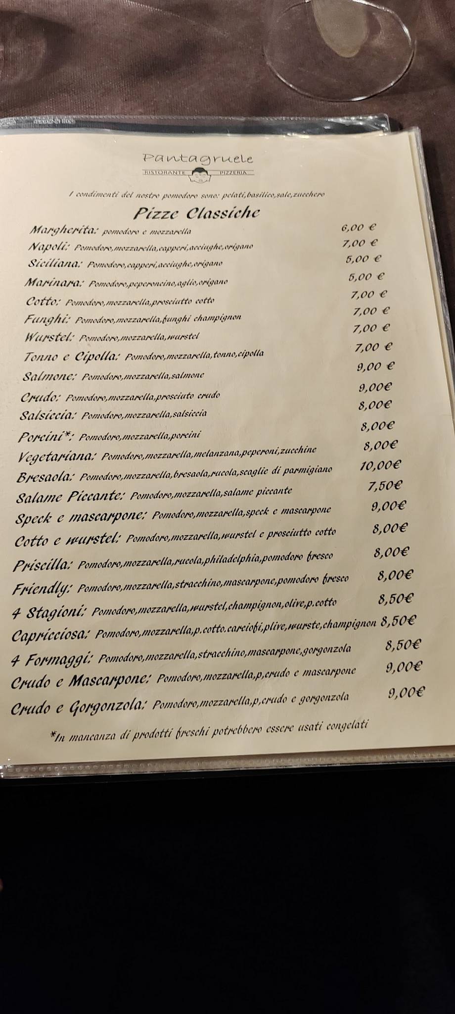 Menu di Ristorante - Pizzeria Pantagruele 