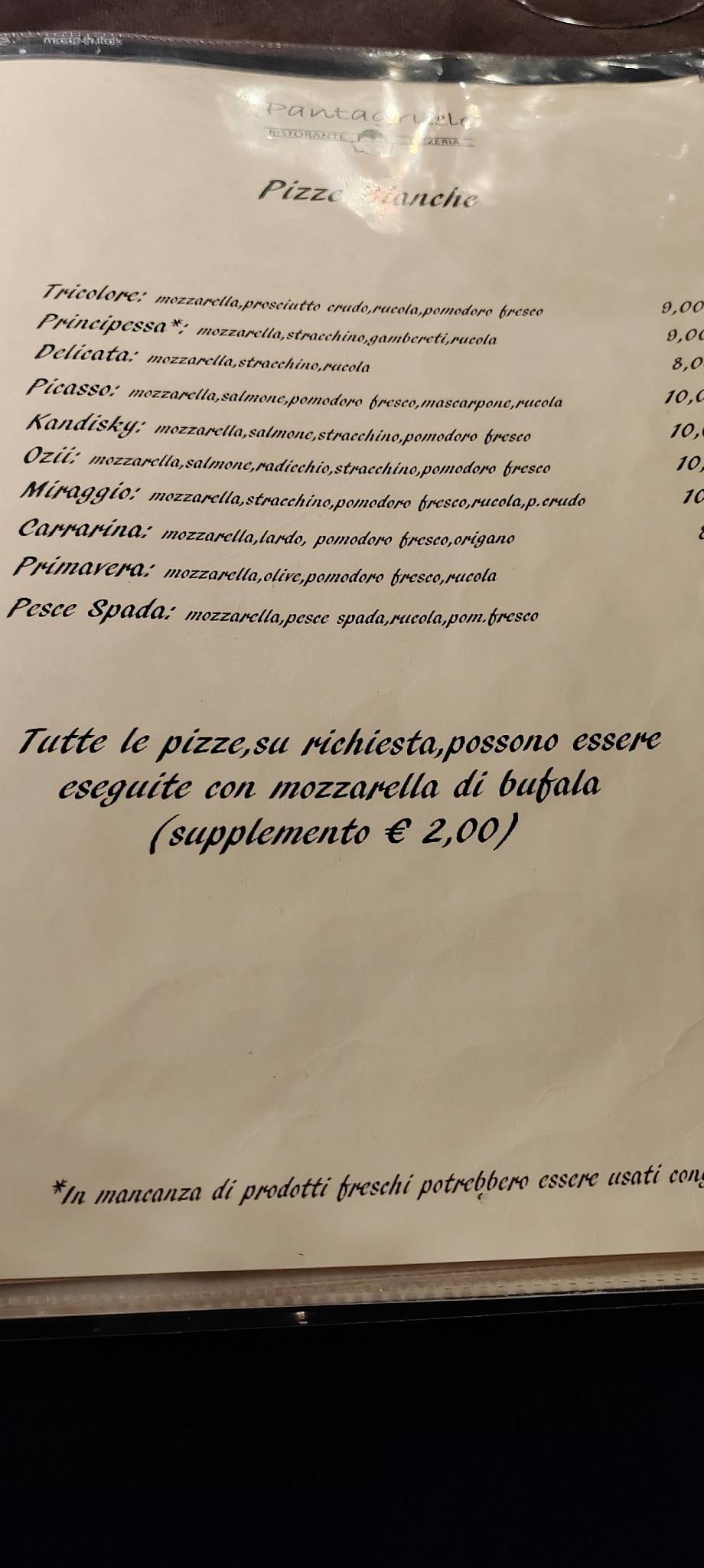 Menu di Ristorante - Pizzeria Pantagruele 