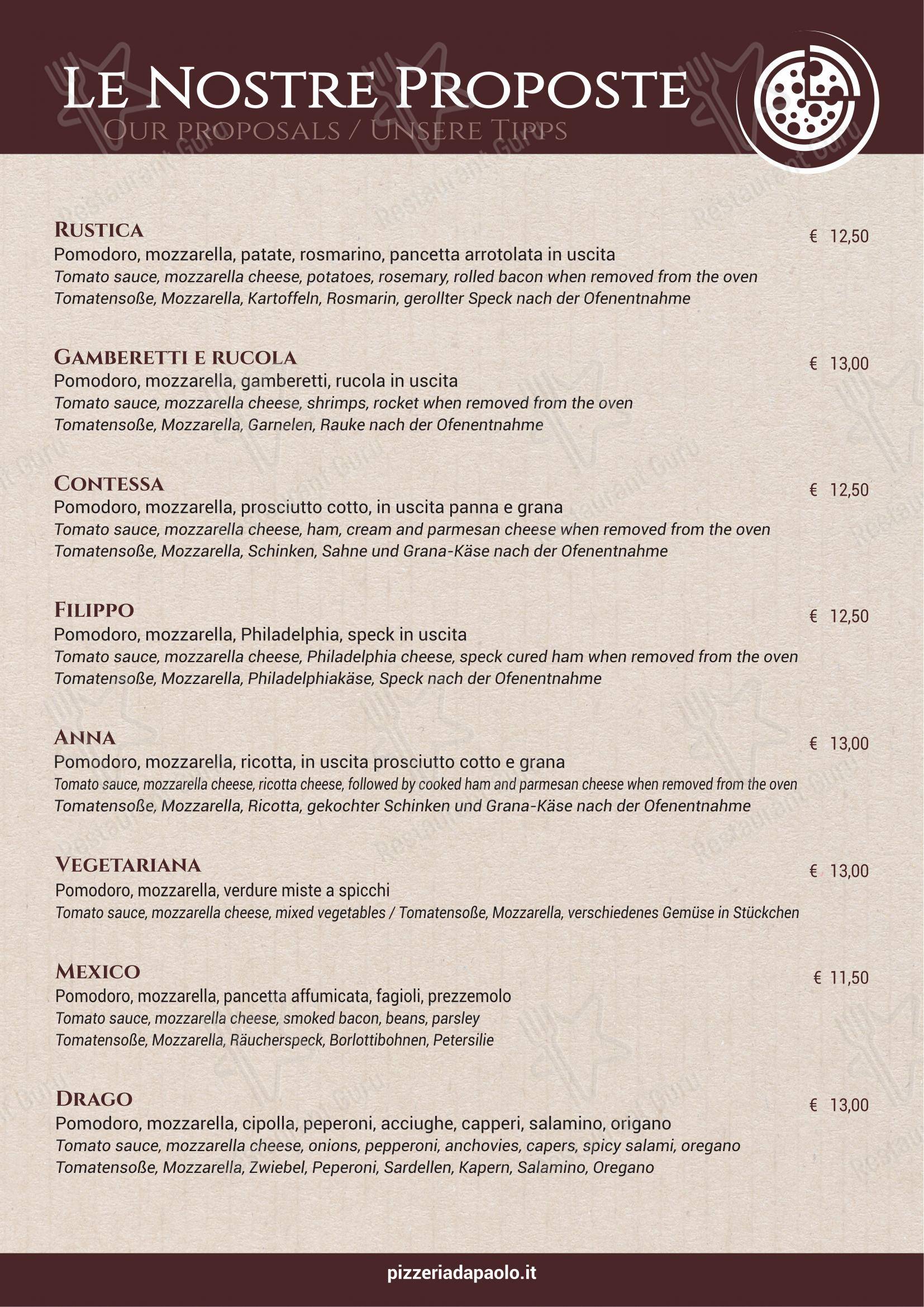Ristorante Pizzeria Paolo - Hotel Antichi Cortili in Dossobuono - Menu