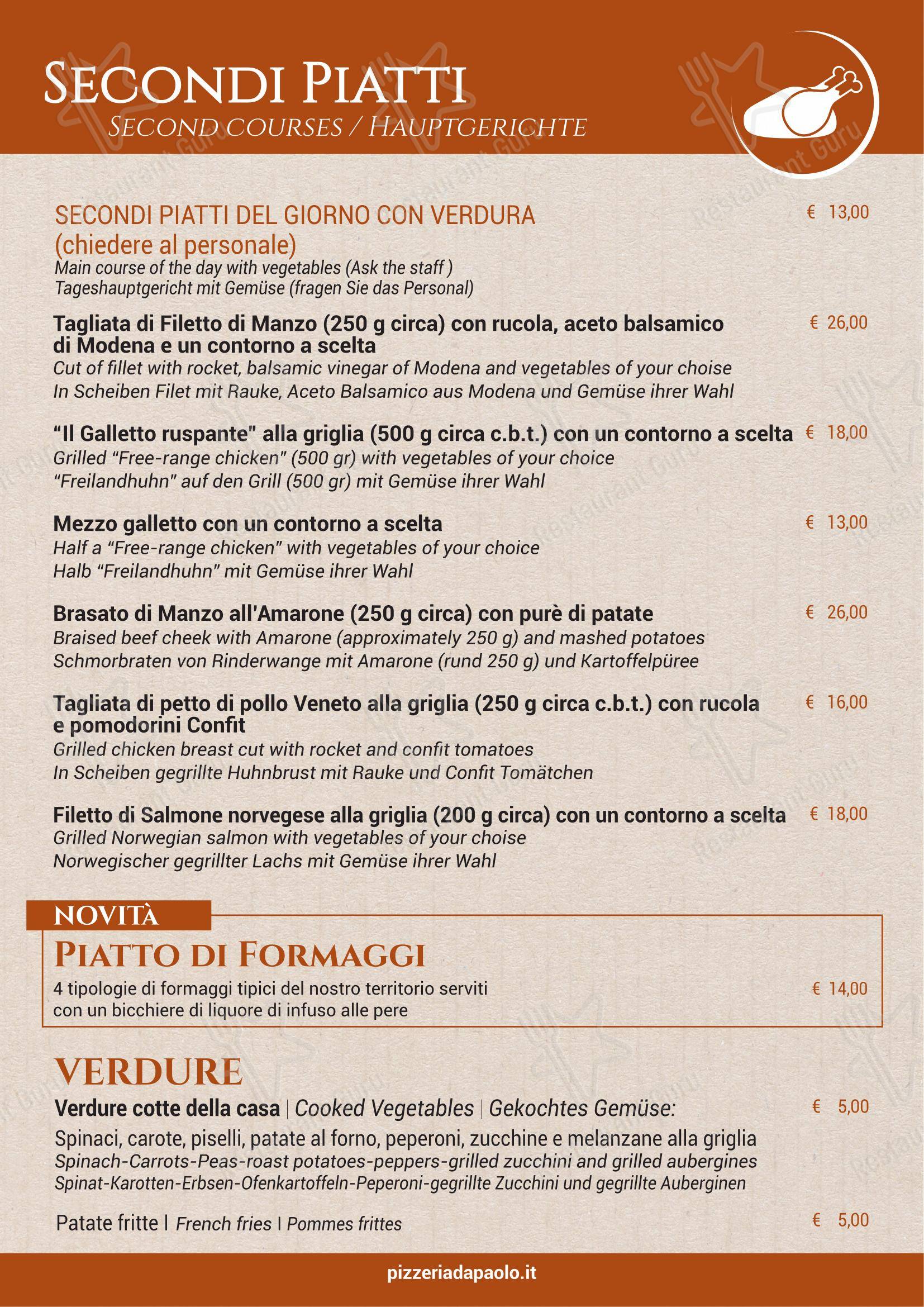Ristorante Pizzeria Paolo - Hotel Antichi Cortili in Dossobuono - Menu