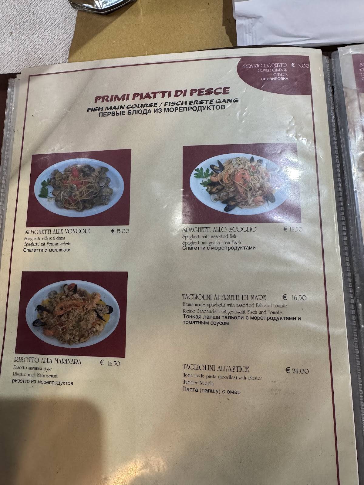 Menu di Ristorante Rimet 70 