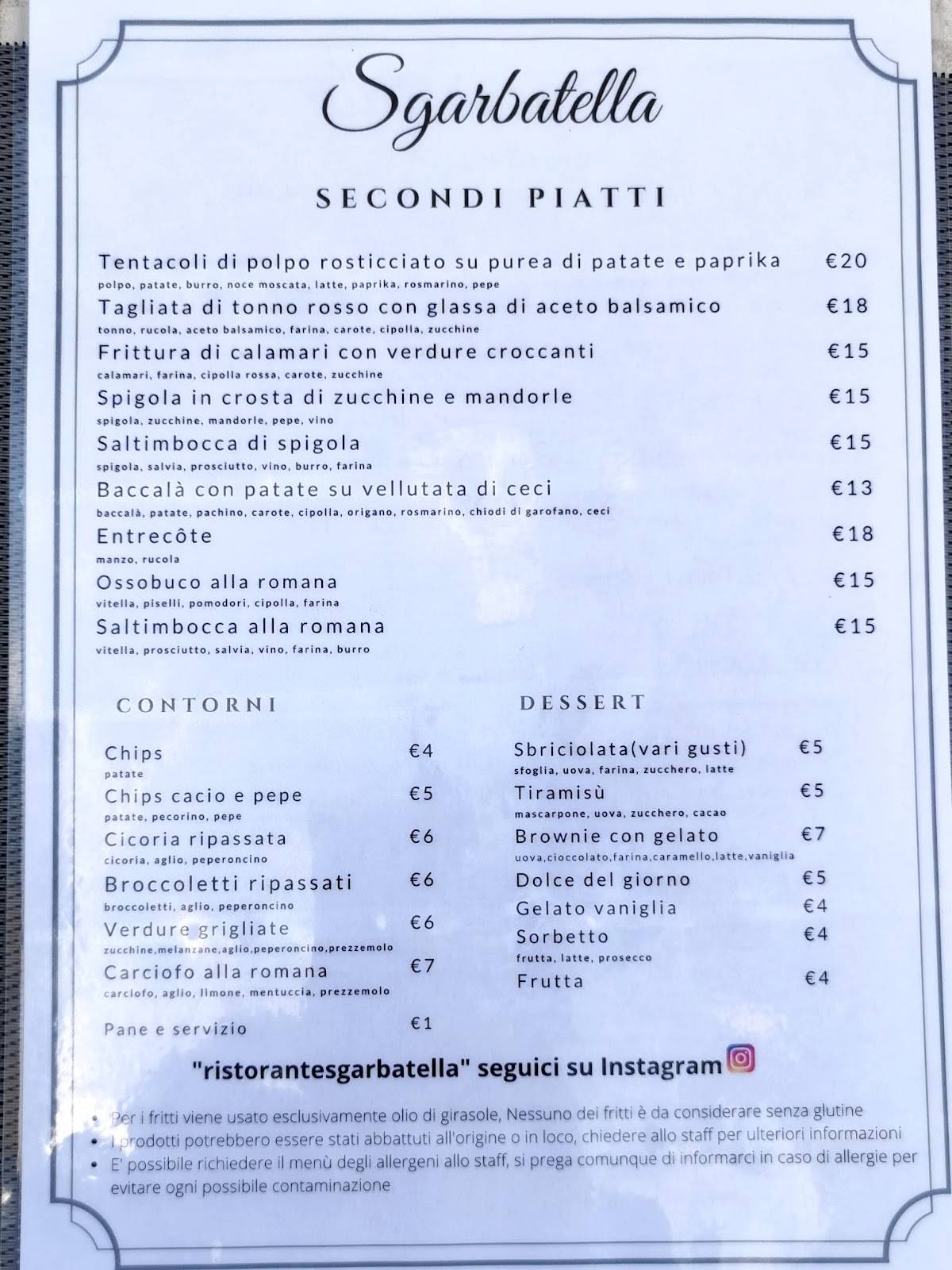 Menu di Ristorante Sgarbatella 