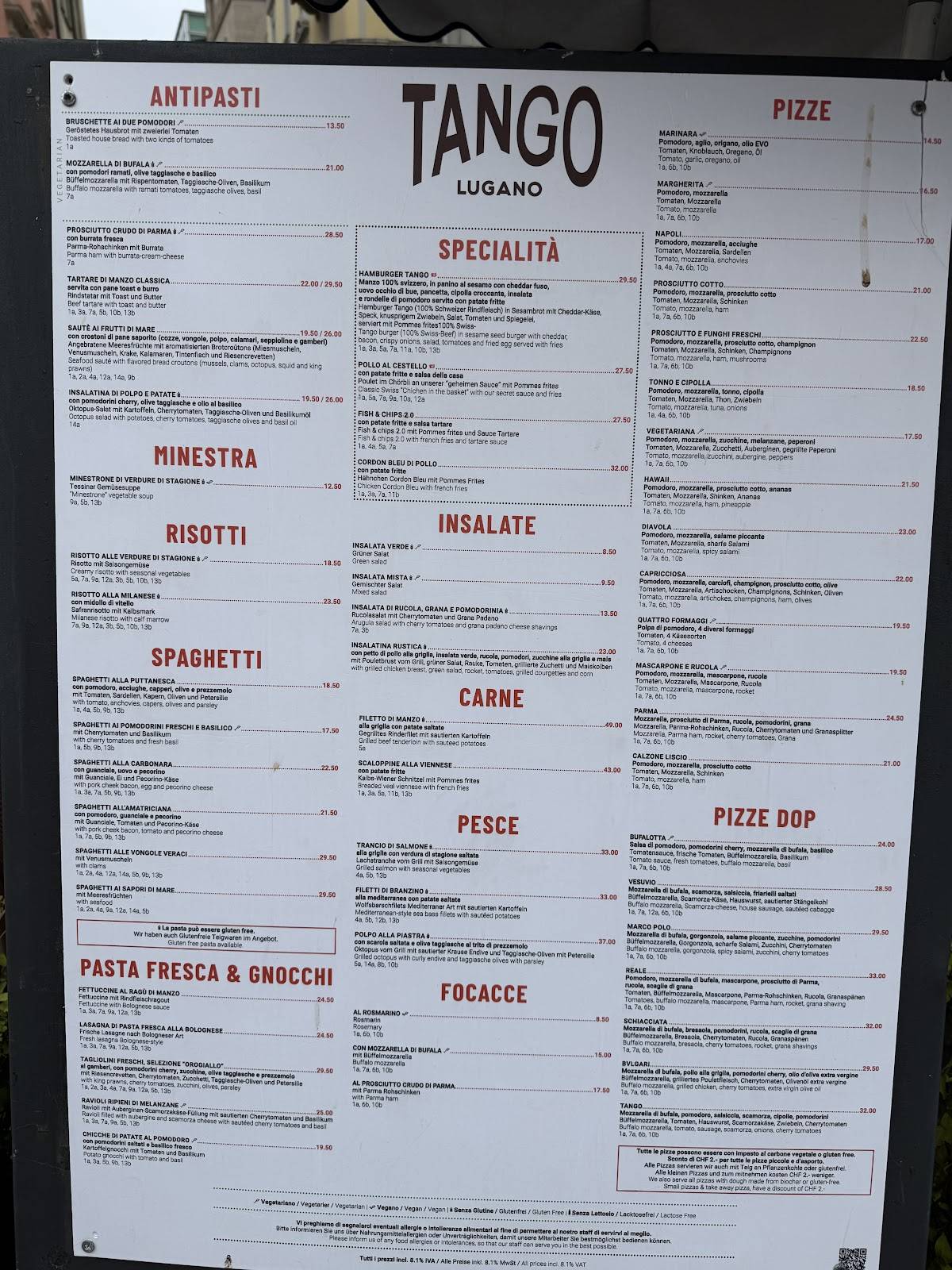 Menu di Ristorante Tango 