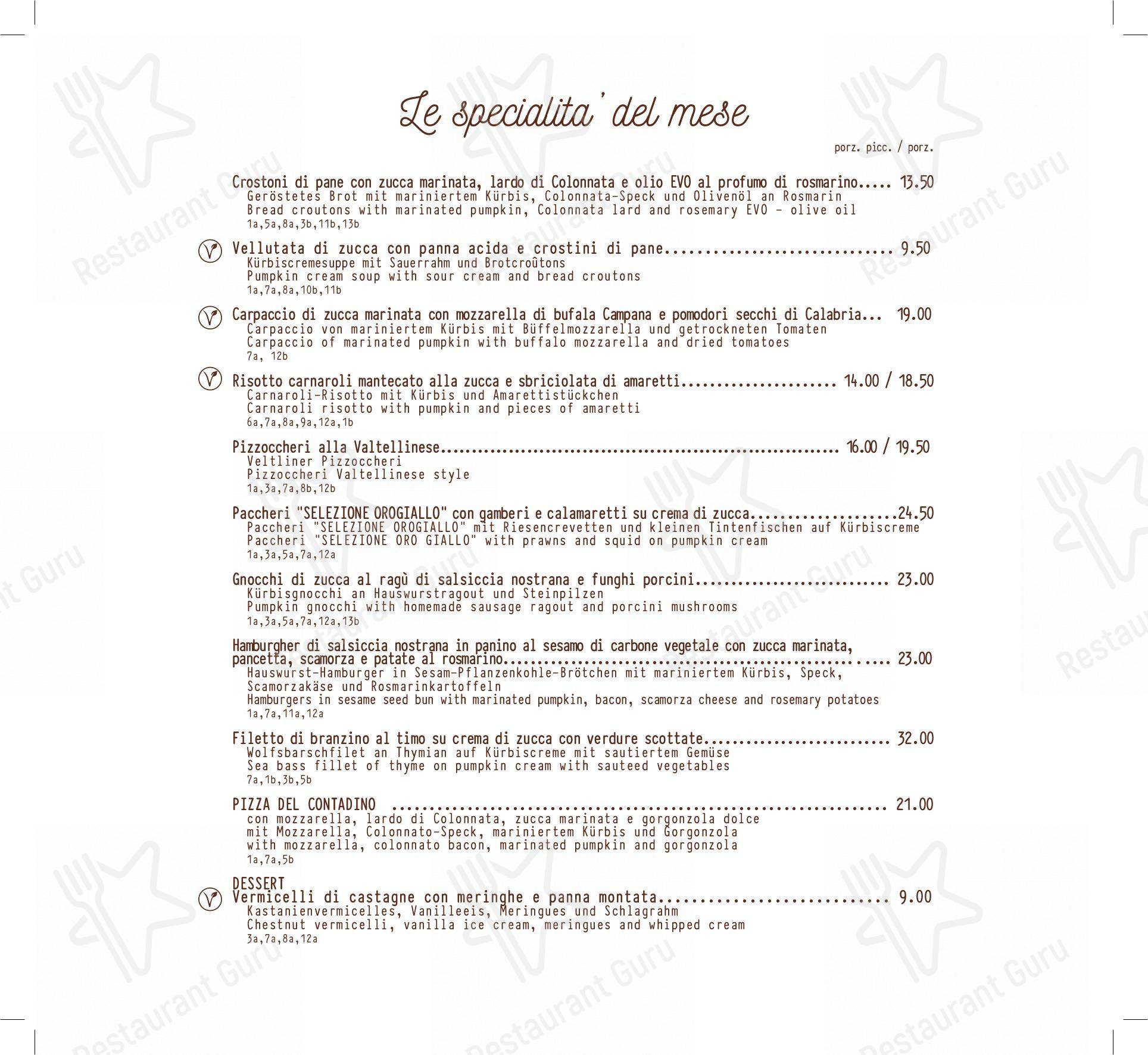 Drink menu per Ristorante Tango in Lugano
