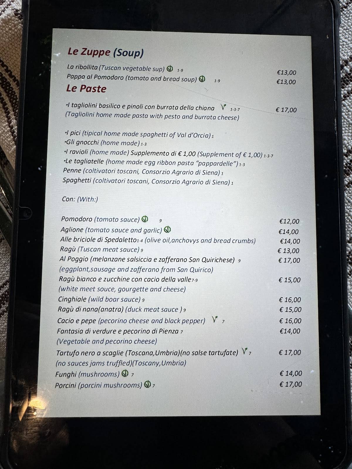 Menu di Ristorante Trattoria Osenna 