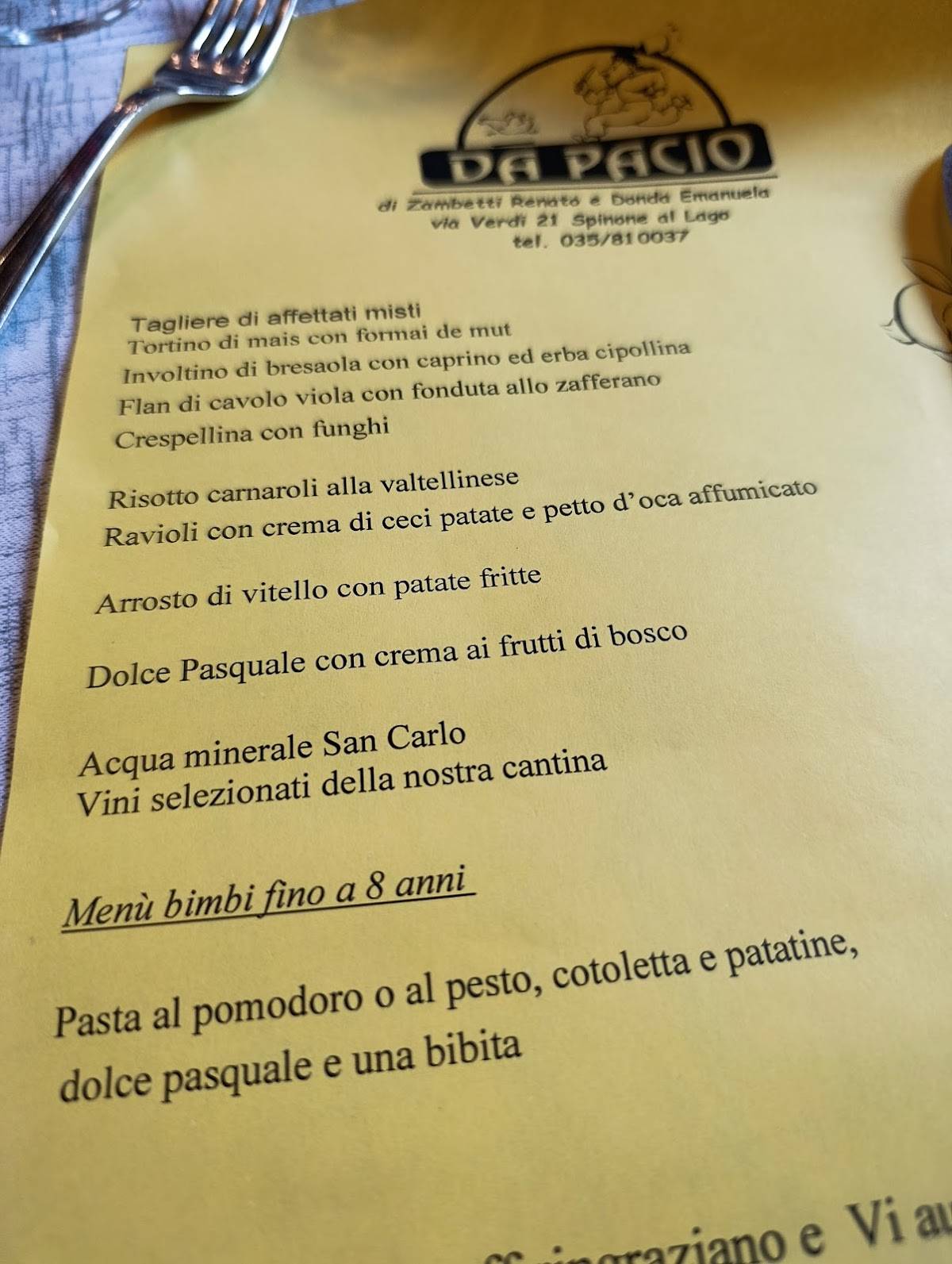 Menu di Ristorante da Pacio 