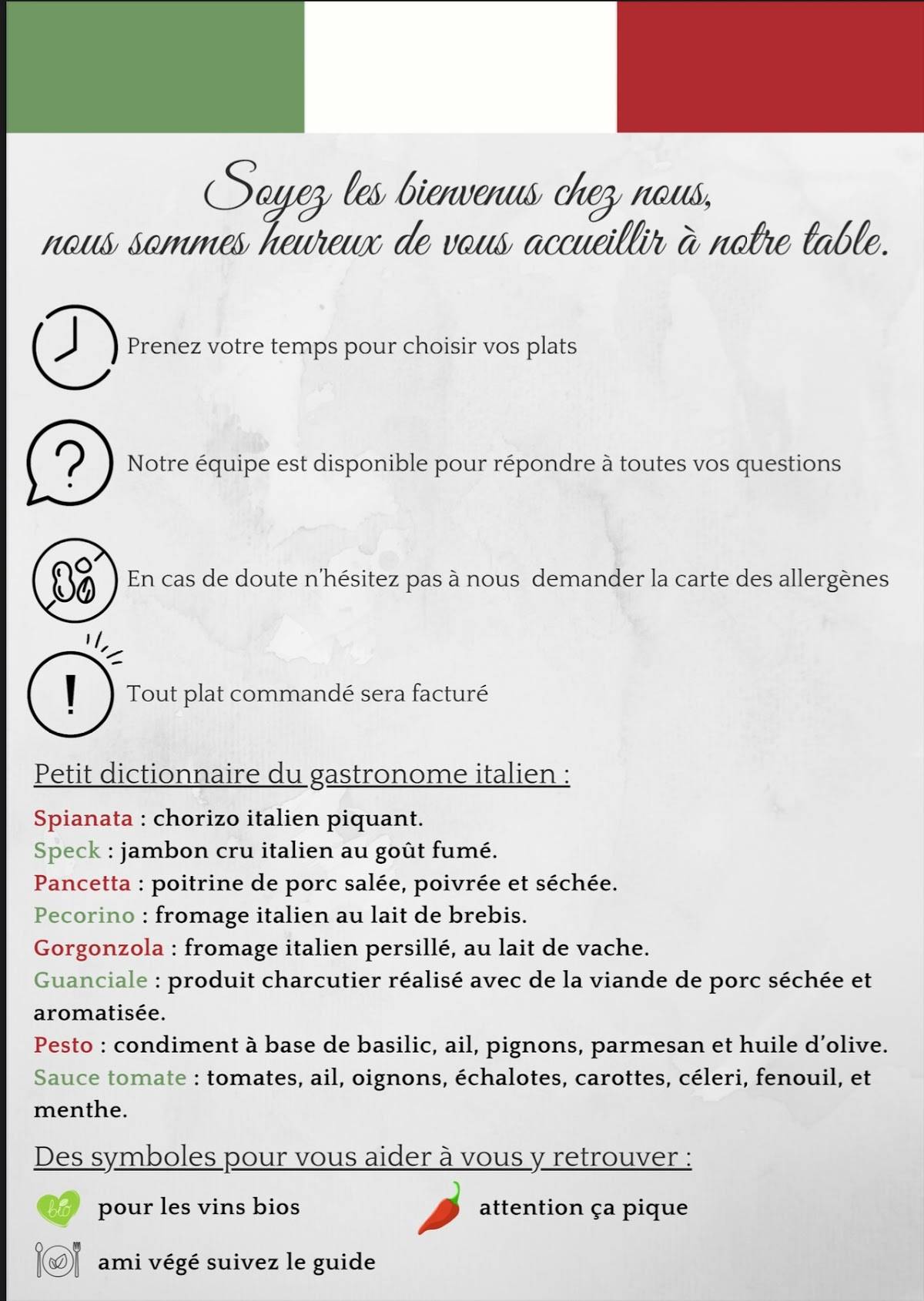 Menu de L'Amici