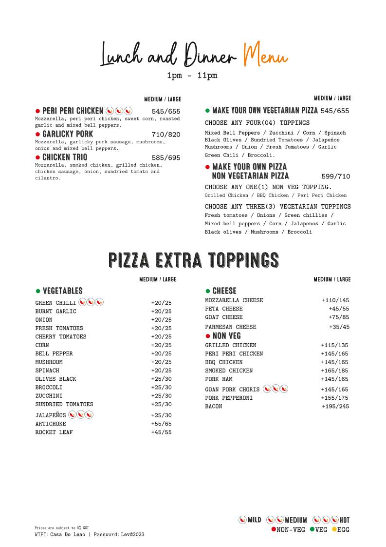 Leão [Roadhouse] Pizzeria Family Restaurant & Bar menu