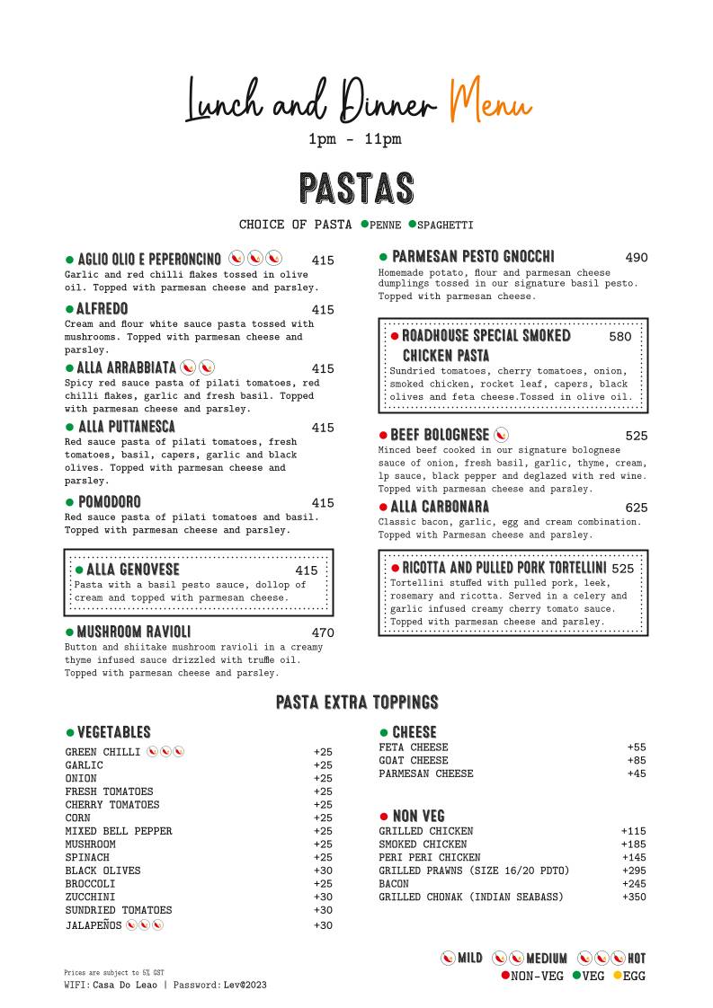 Leão [Roadhouse] Pizzeria Family Restaurant & Bar menu