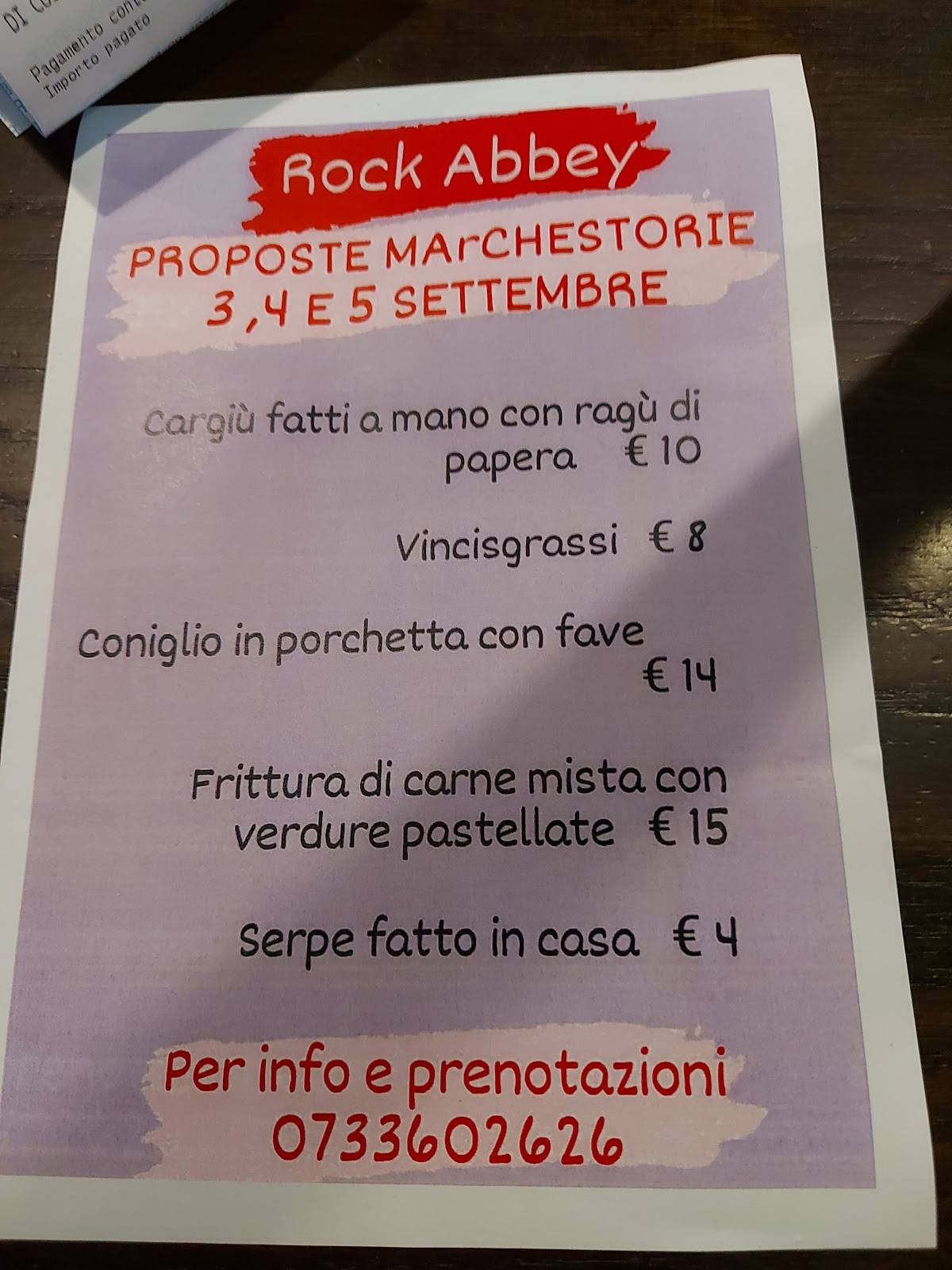 Menu di Rock Abbey 