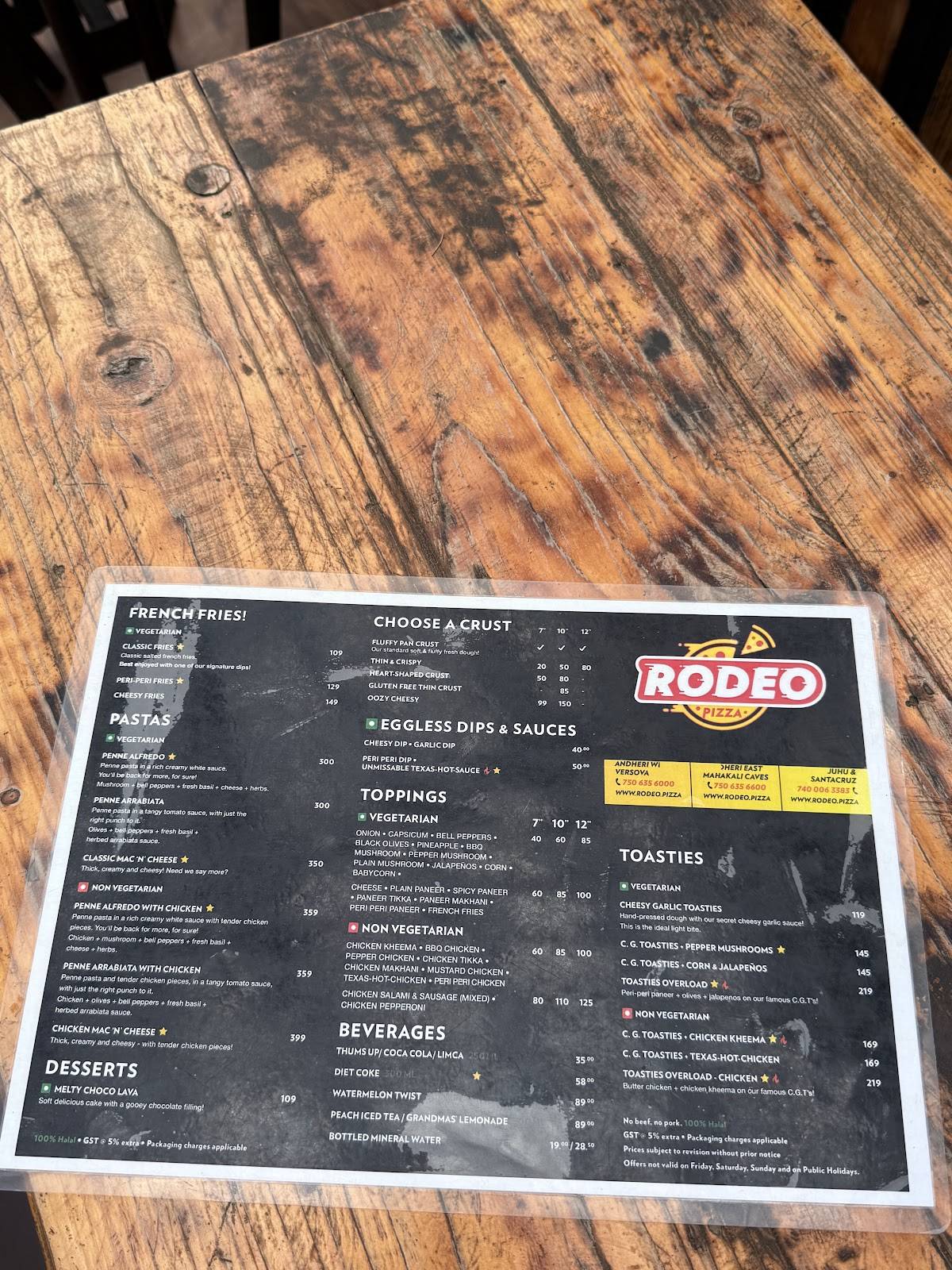Rodeo Pizza menu