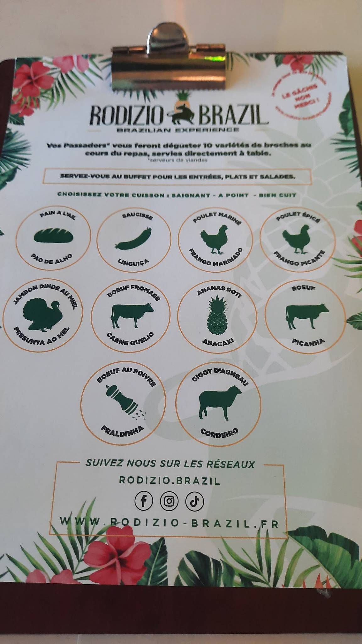 Menu de Rodizio Brazil - Rouen