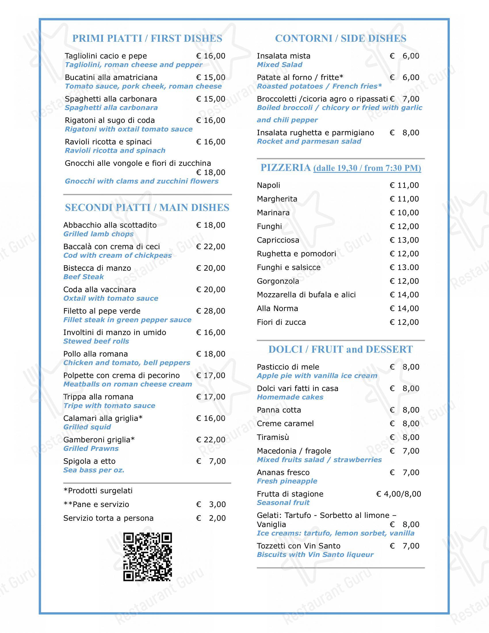 Menu per Ristorante Roma Sparita pizzeria