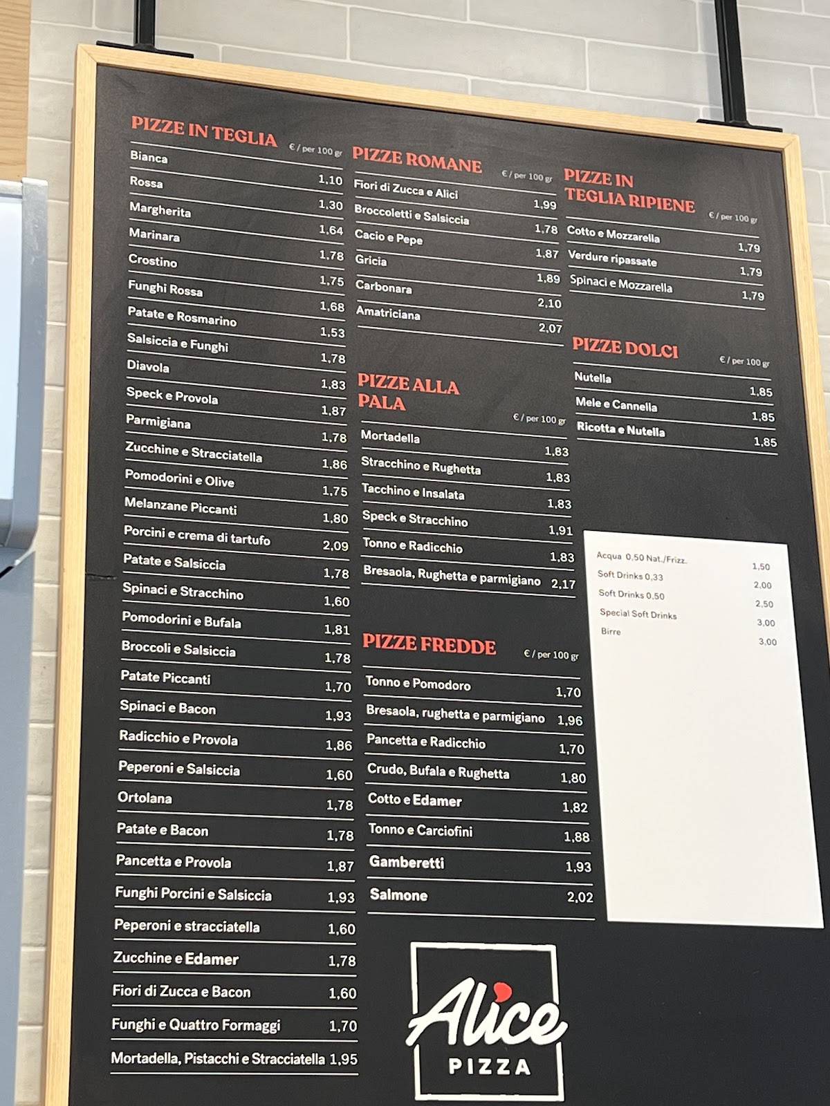 Menu di Alice Pizza Via delle Grazie 