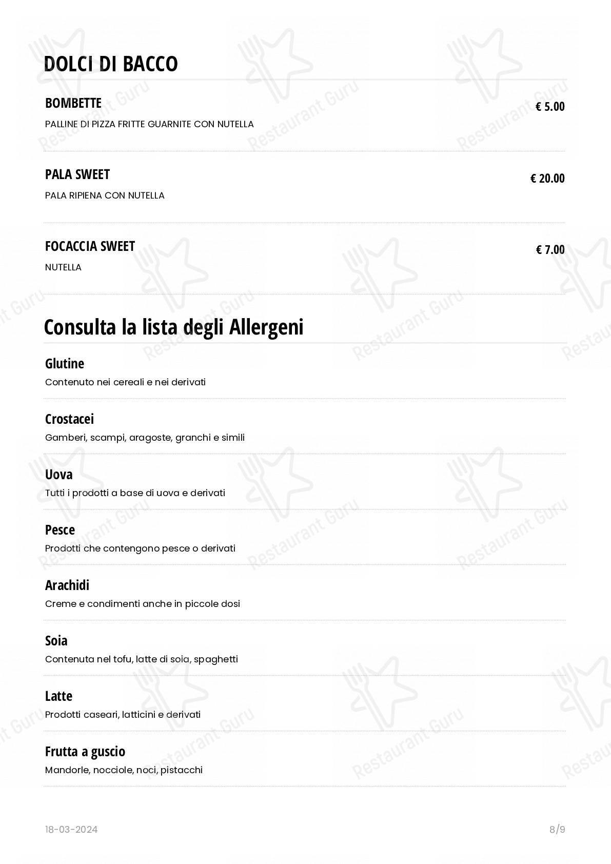 Menu di BACCO Pizza Romana - pasti e bevande