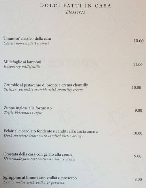 Menu di Ristorante Fortunato al Pantheon 