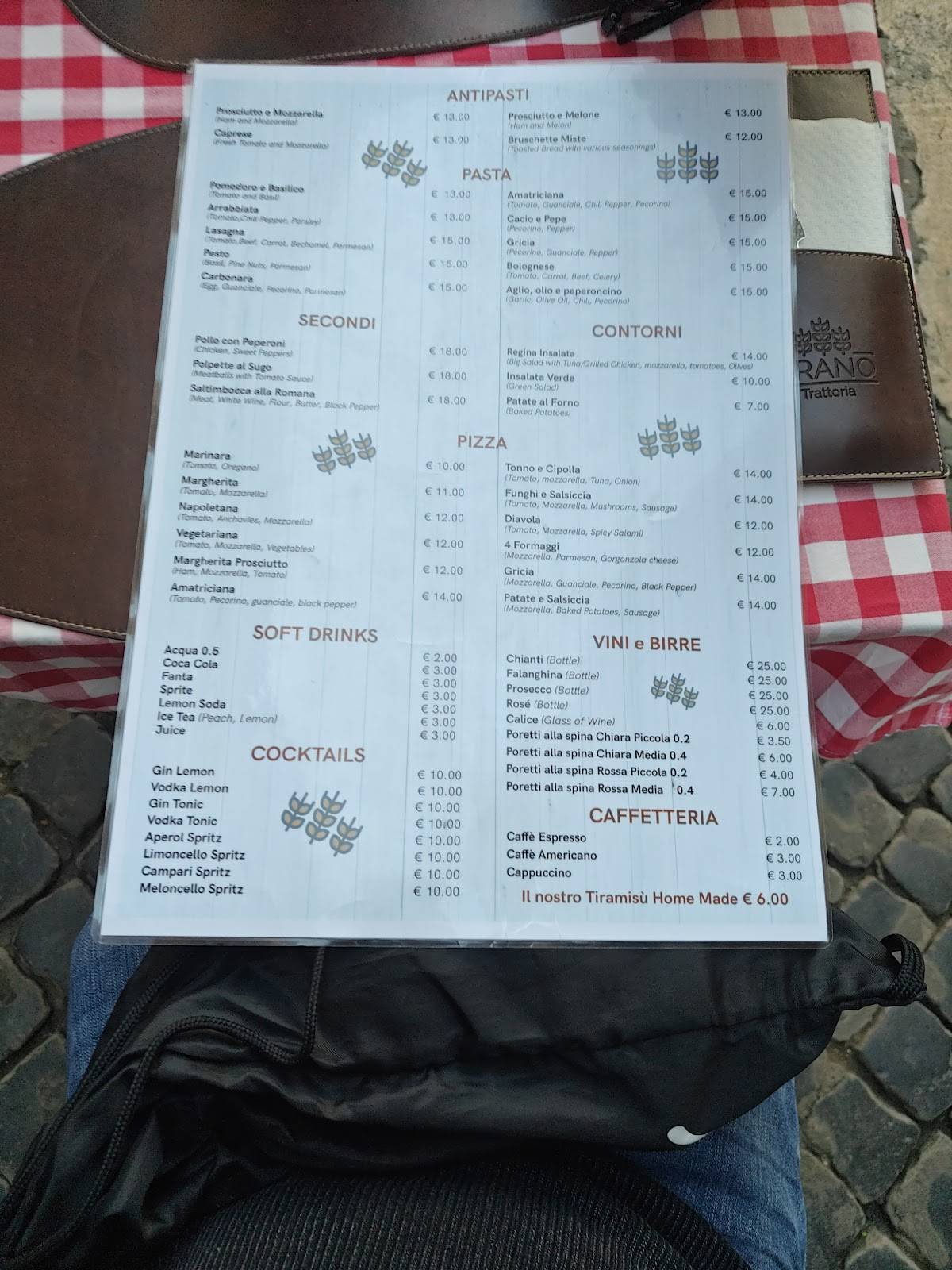 Menu di Grano Trattoria 