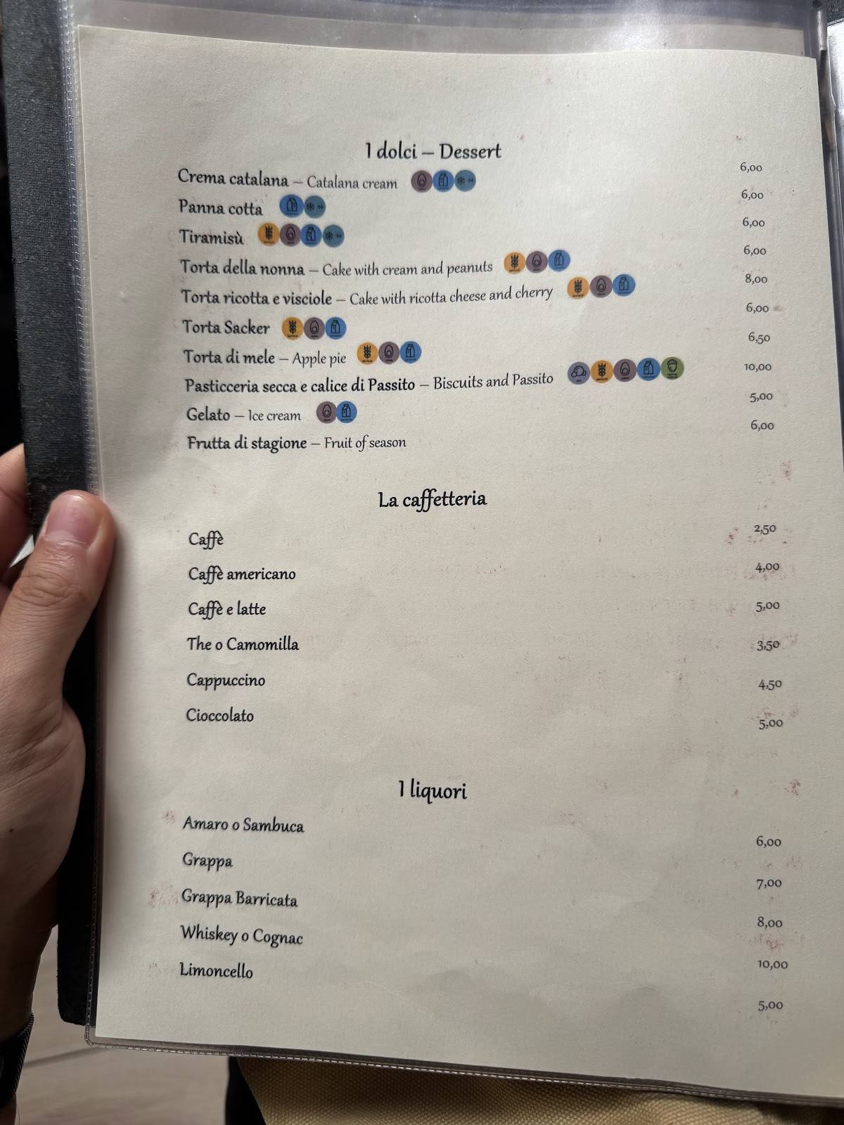 Menu de Hostaria de' Pastini