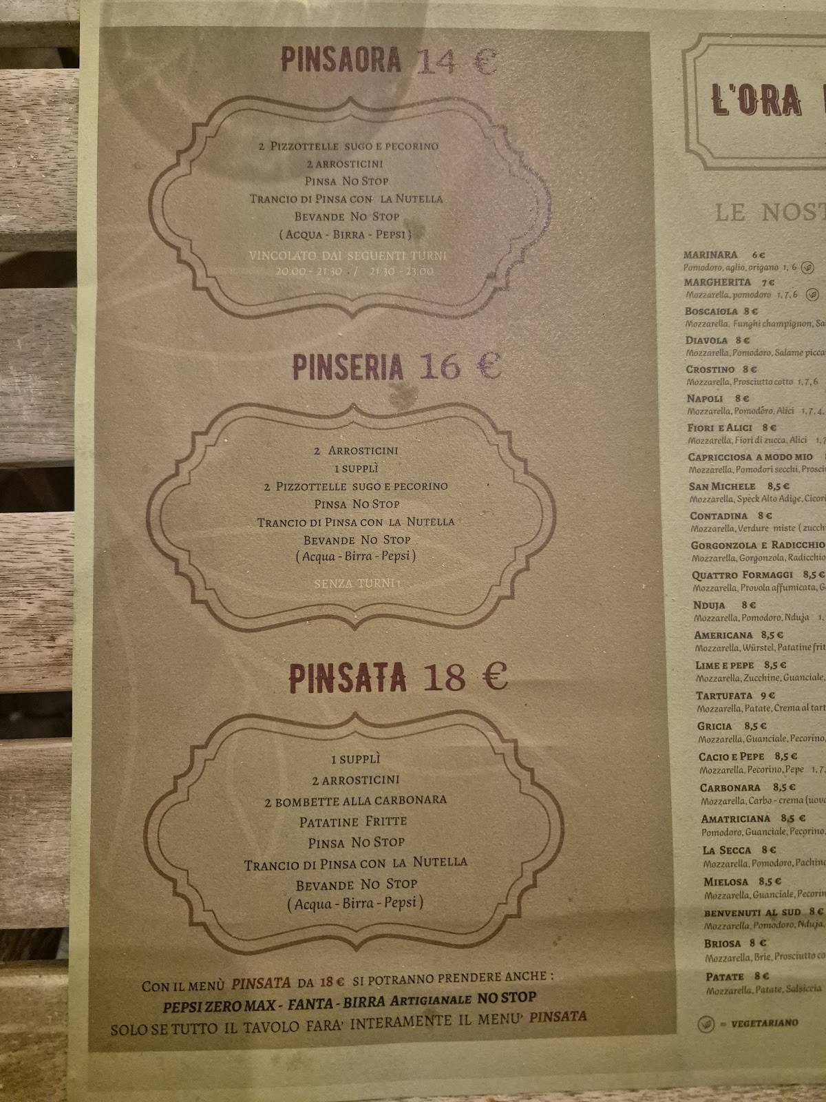 Menu di L'Ora di Cena 