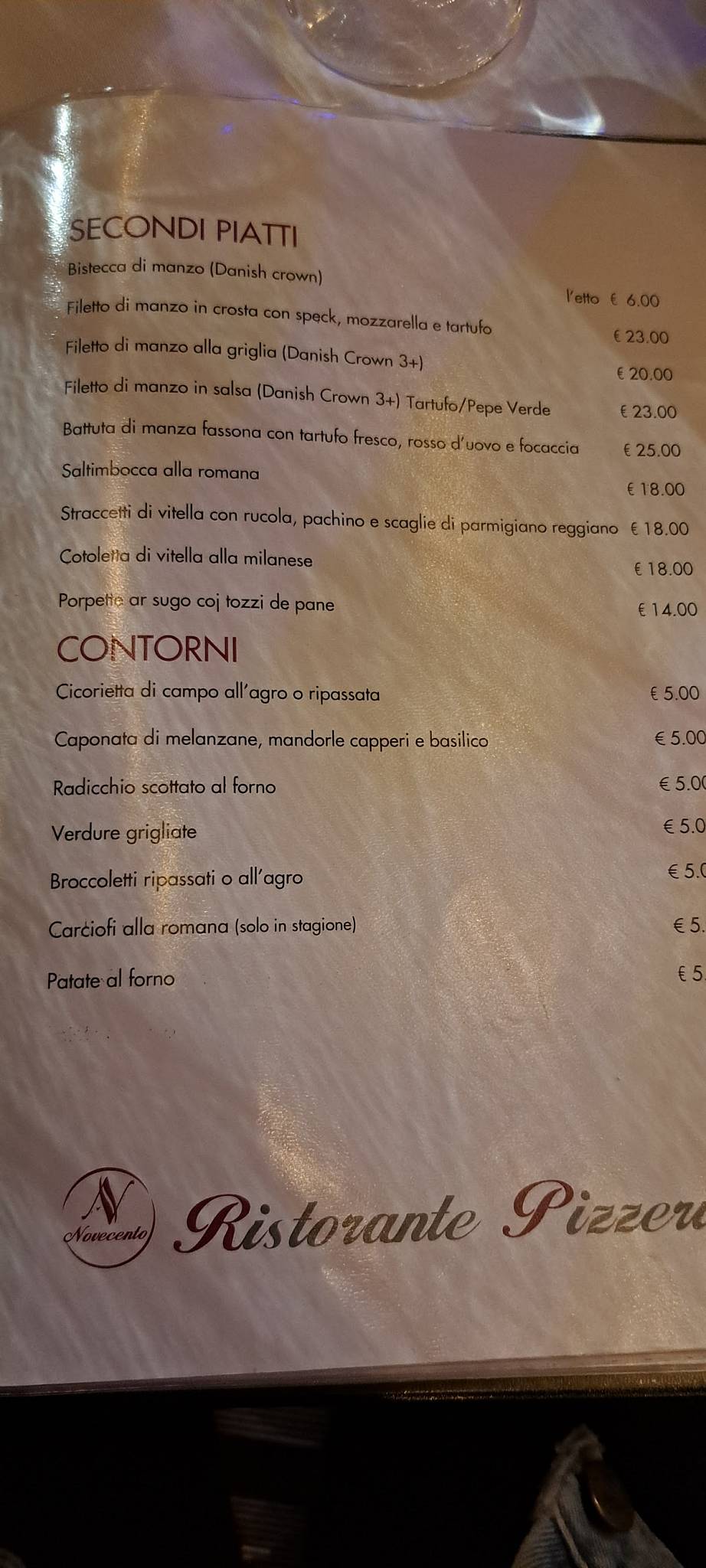 Menu di Pizzeria Ristorante Novecento 