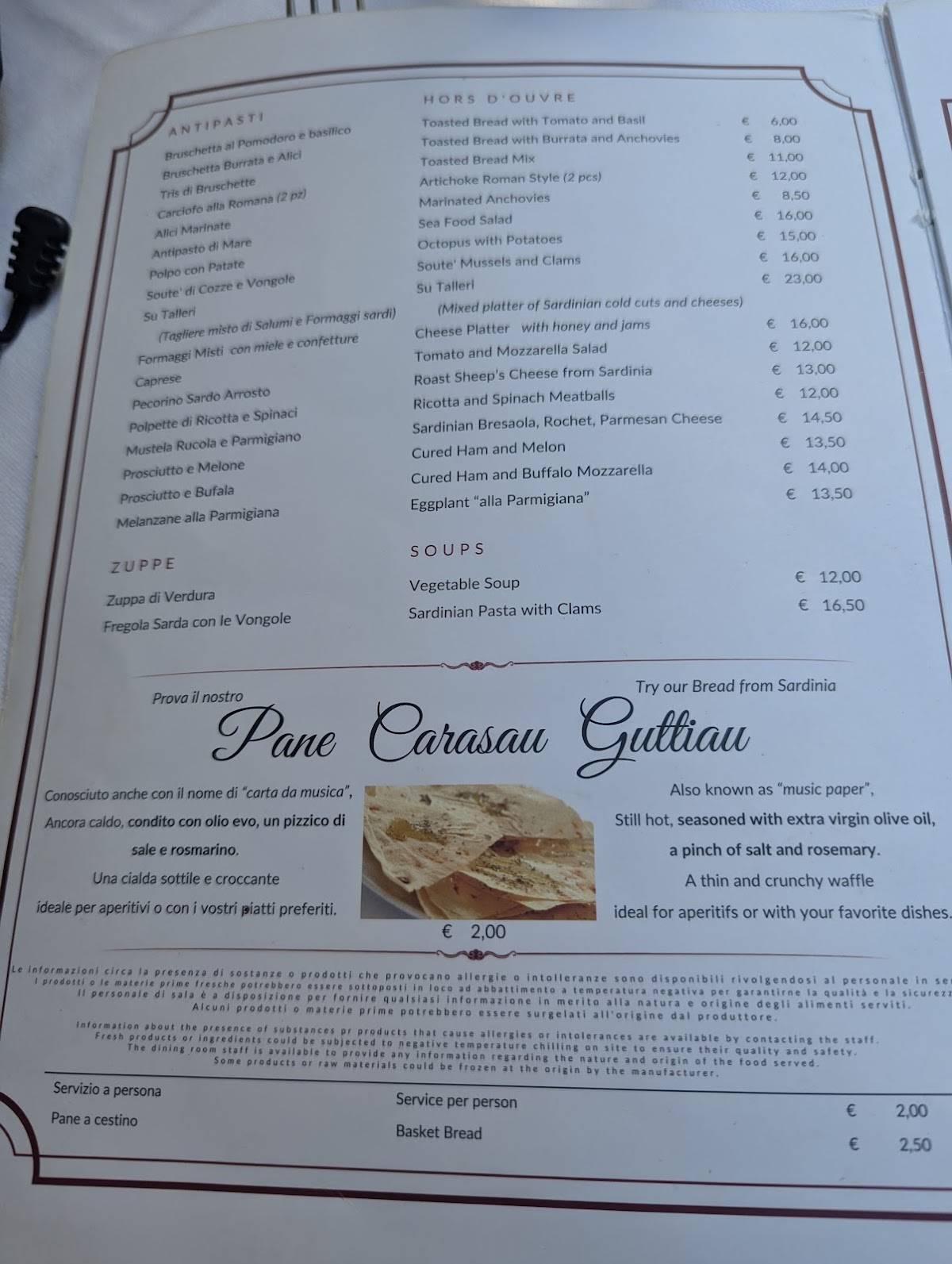 Menu di Ristorante Pizzeria - Il Miraggio 