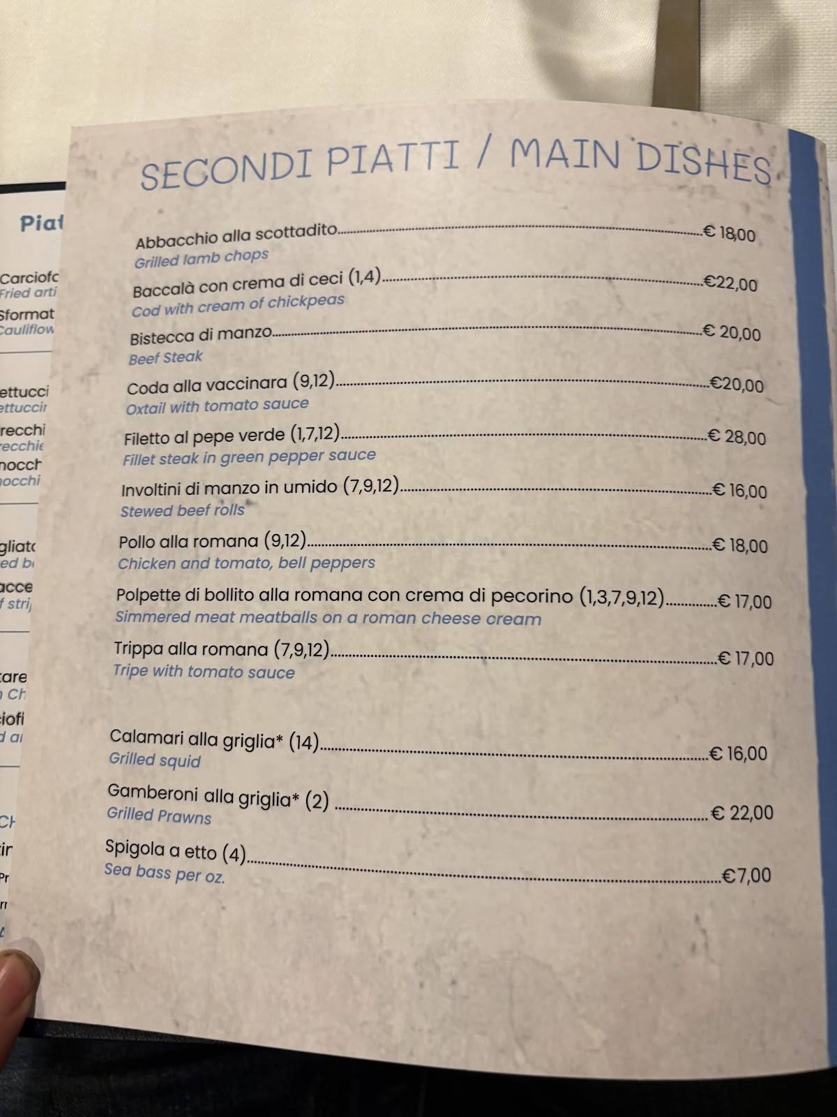 Menu di Ristorante Roma Sparita 