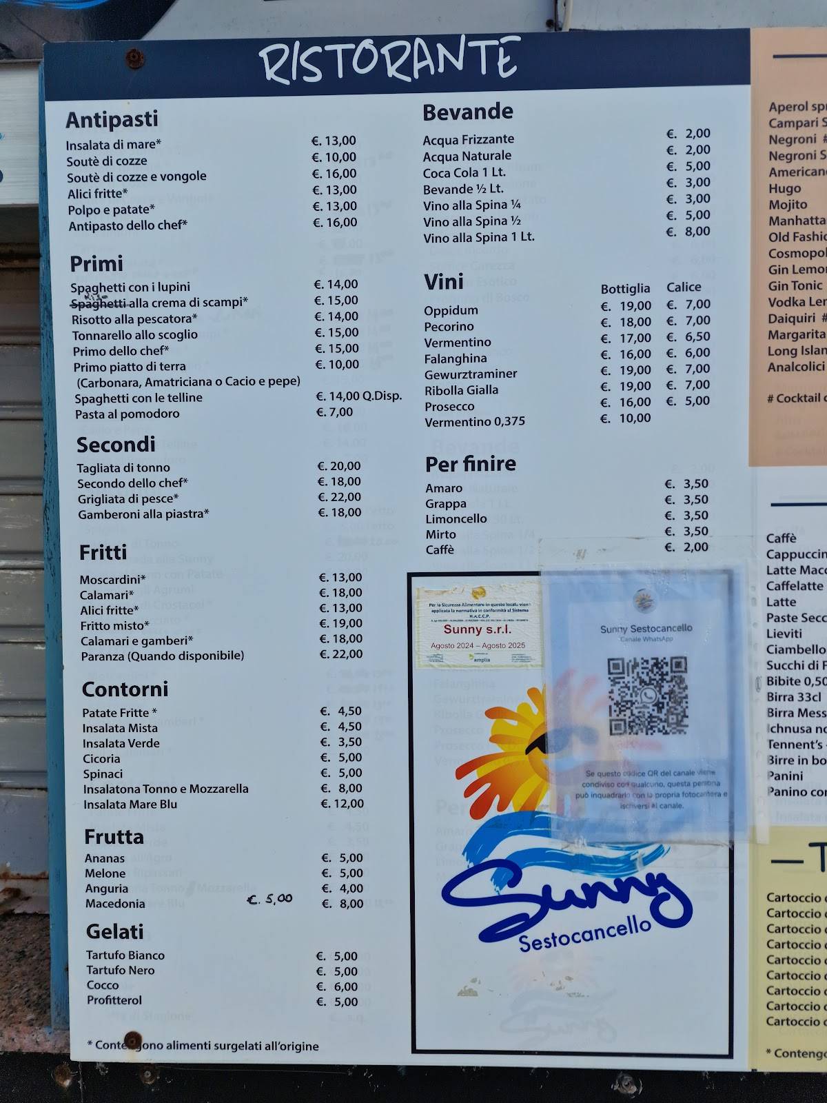 Menu di SUNNY Cancello 6 