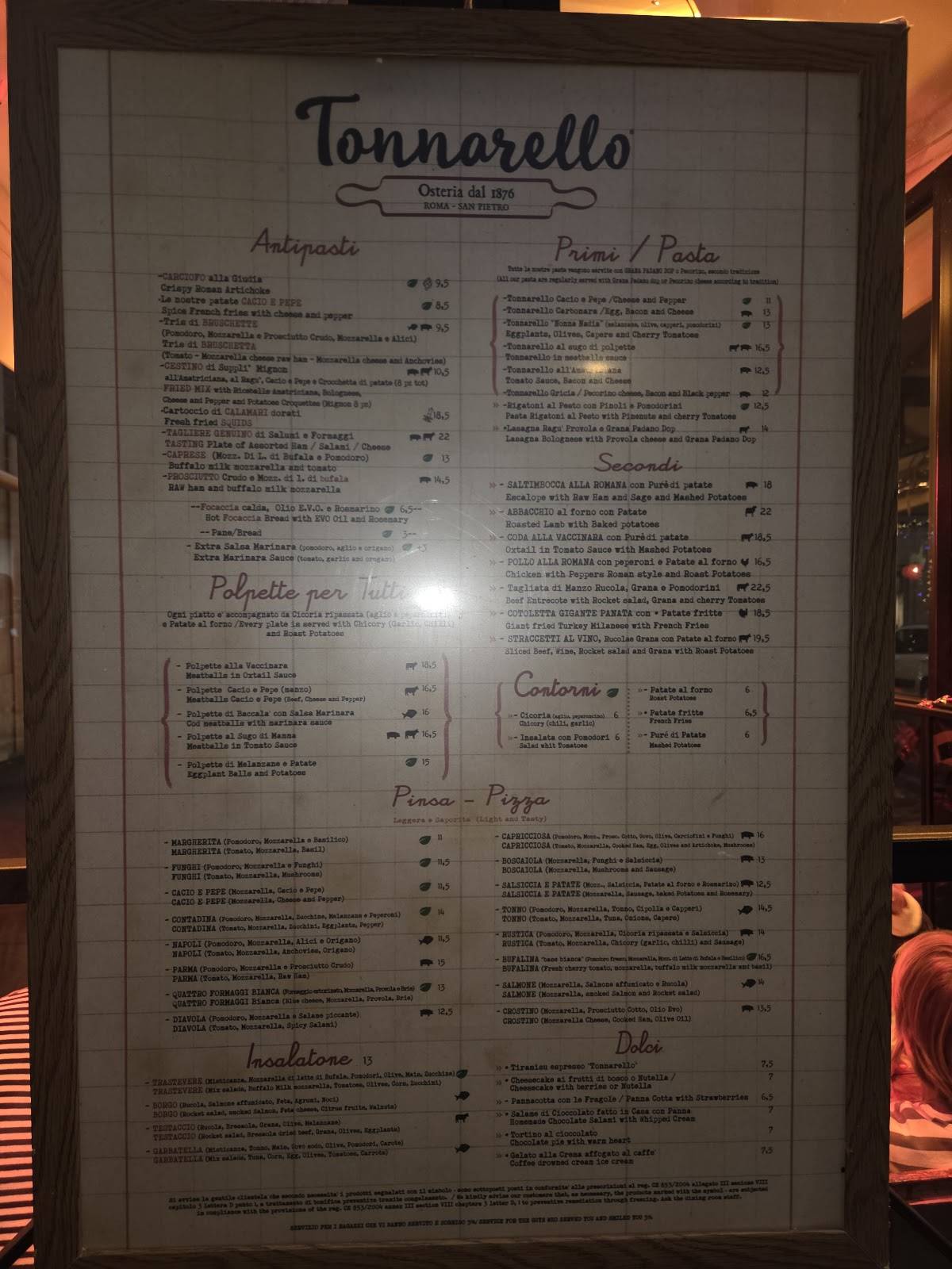 Menu di Tonnarello San Pietro 