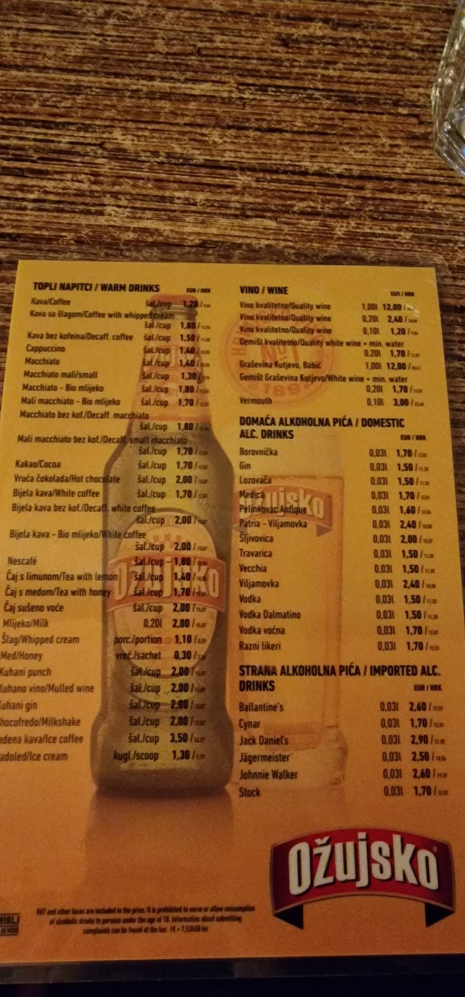 Menu di Rooms Centar 