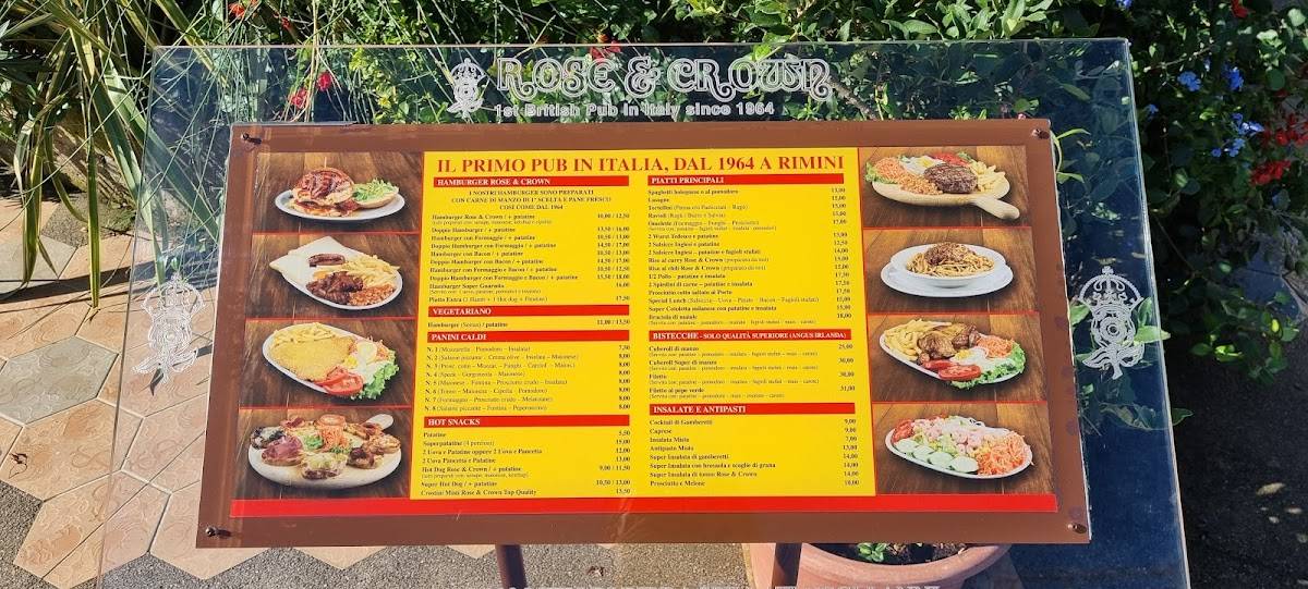Menu di Rose&Crown pub 
