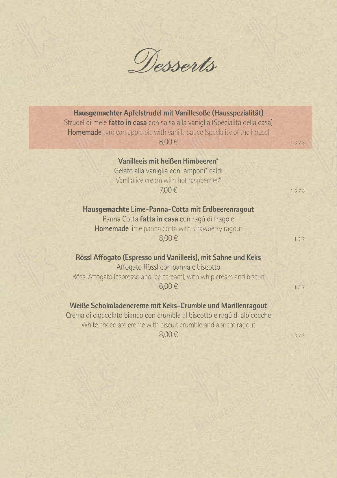 菜单 per Rössl bianco in Merano