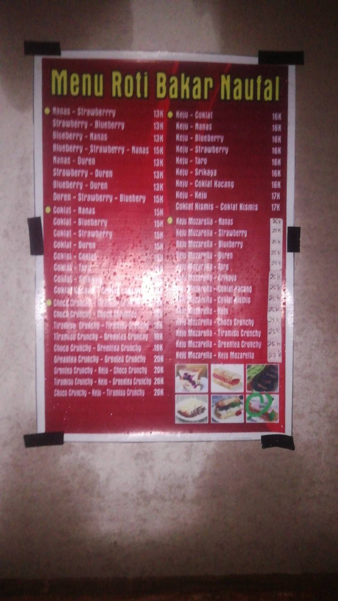 Menu at Roti bakar NF restaurant, Munjul