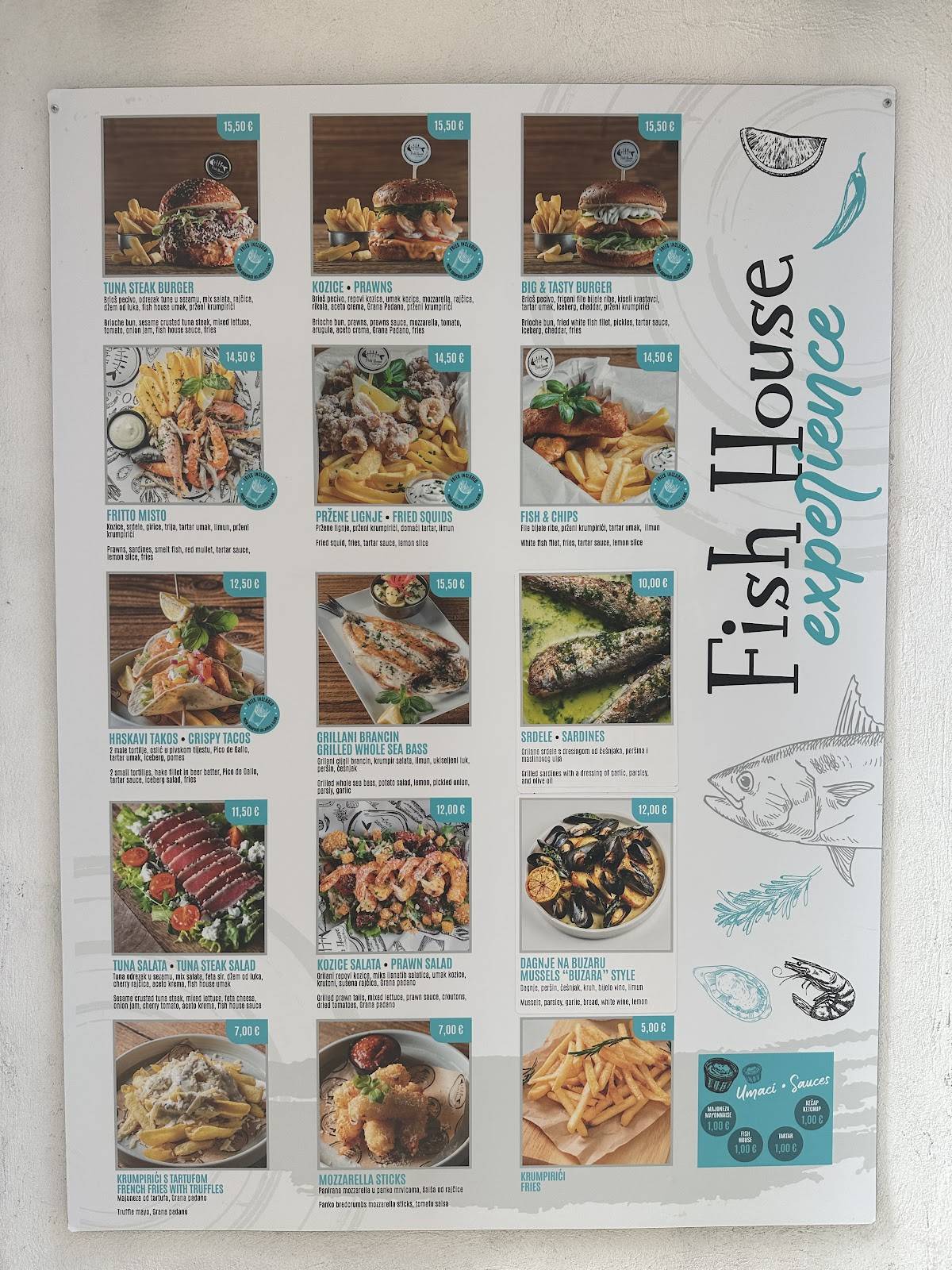 Menu di Fish House Rovinj 