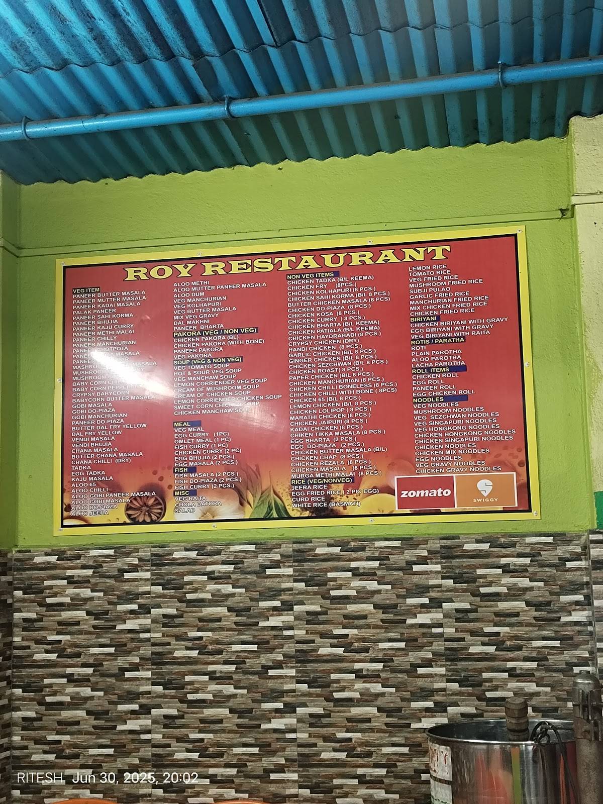 Roy Restaurant menu