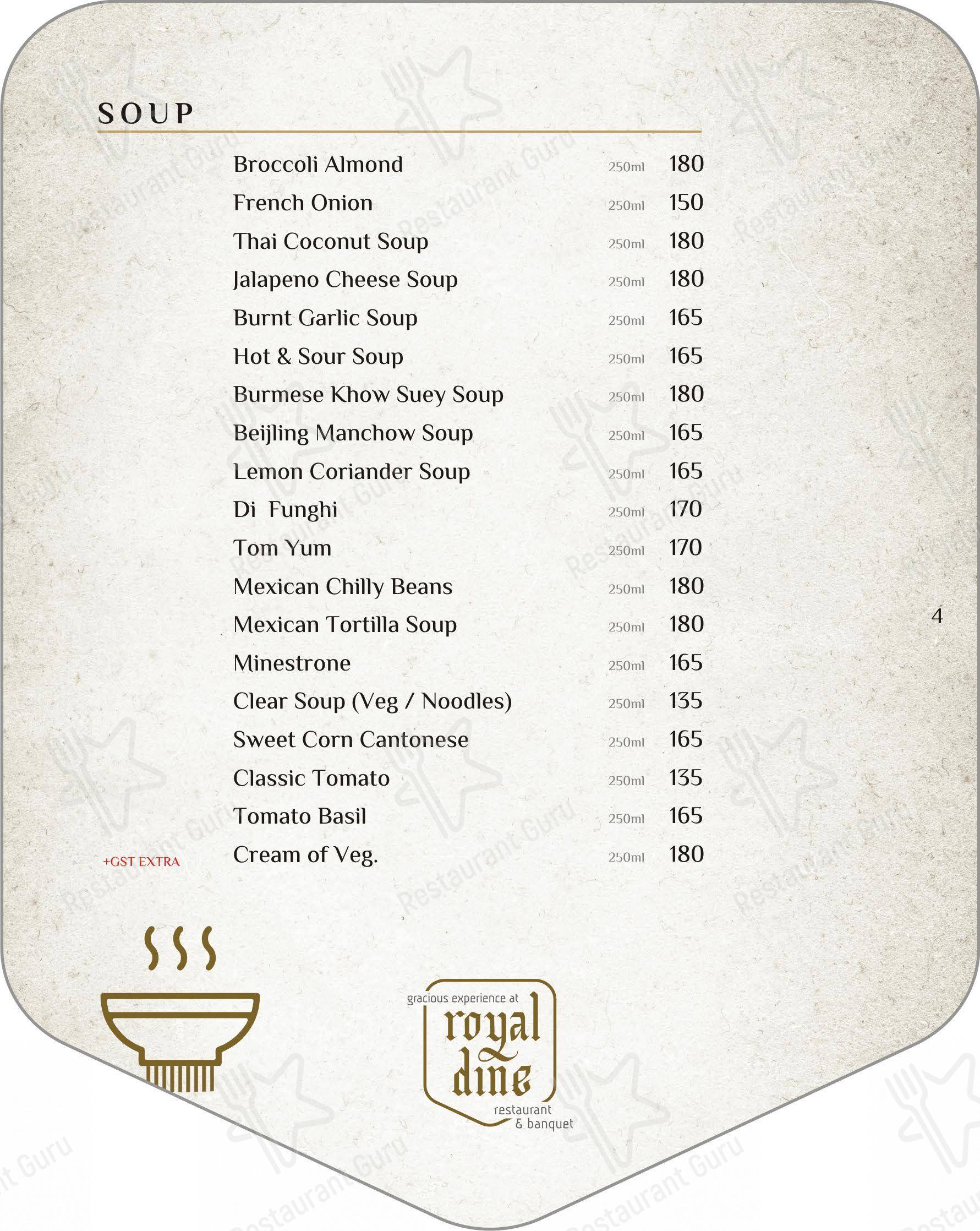 Royal Dine Pal RTO Restaurant Banquet - Menu