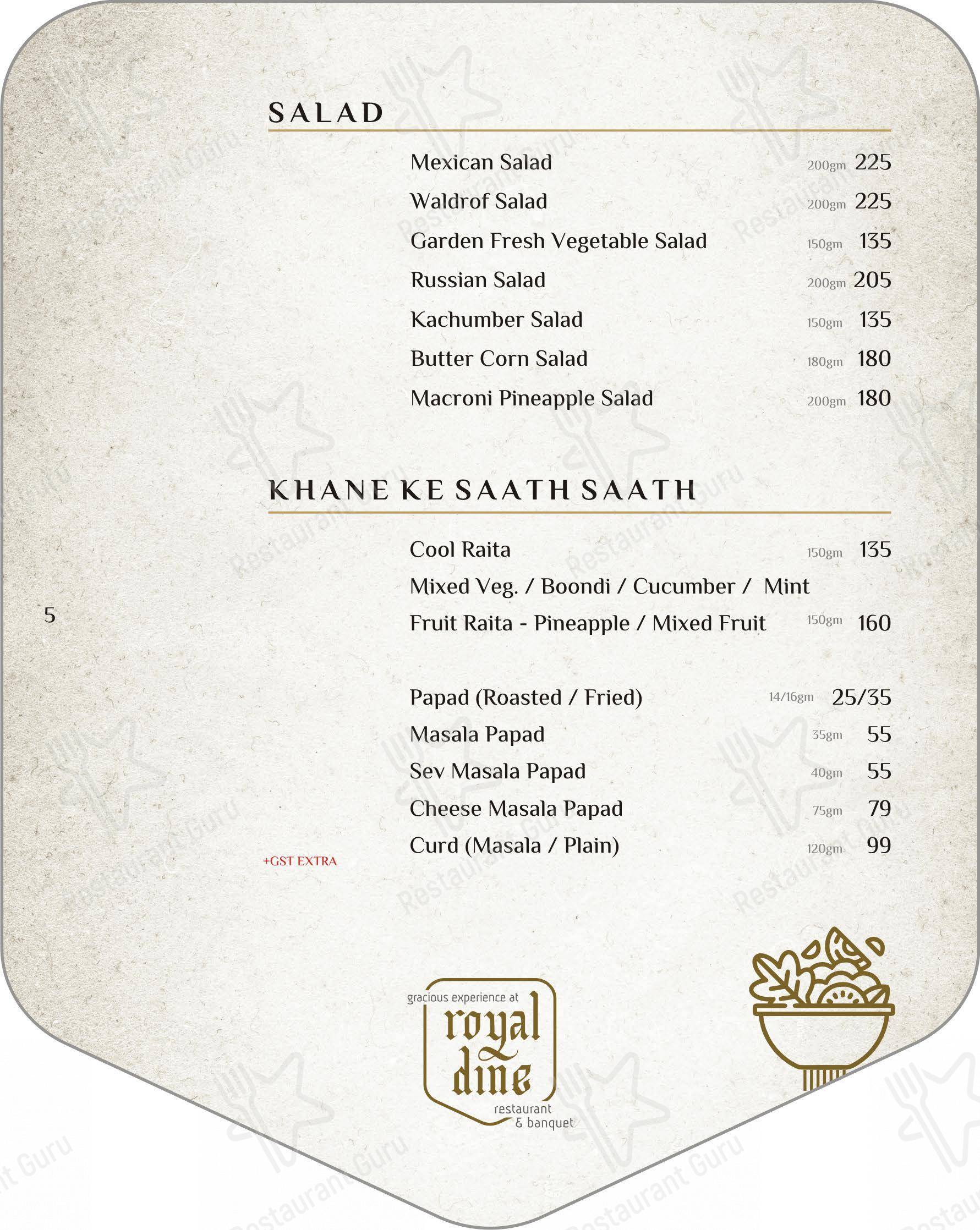 Royal Dine Pal RTO Restaurant Banquet in Surat - Menu