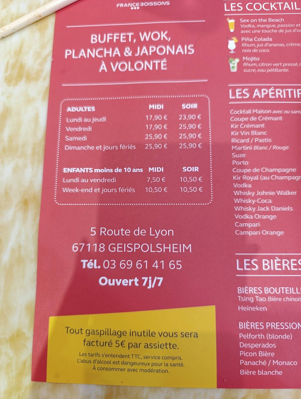 Menu de Royal Grand Buffet