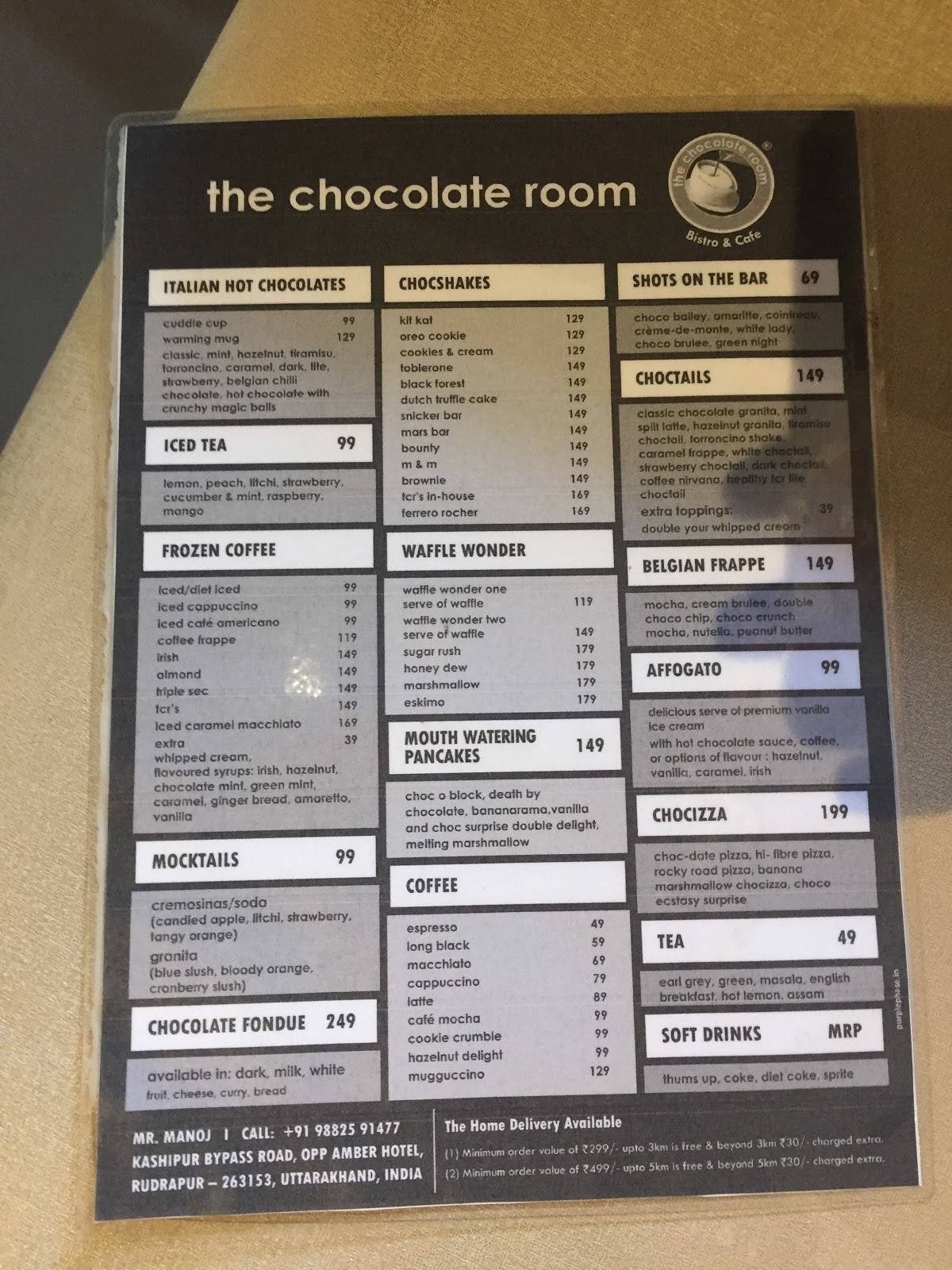 The Chocolate Room menu