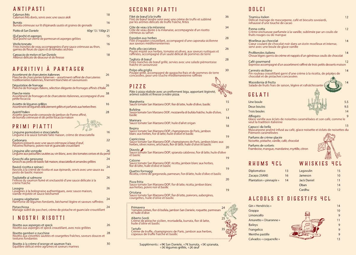 Menu de Isola Bella