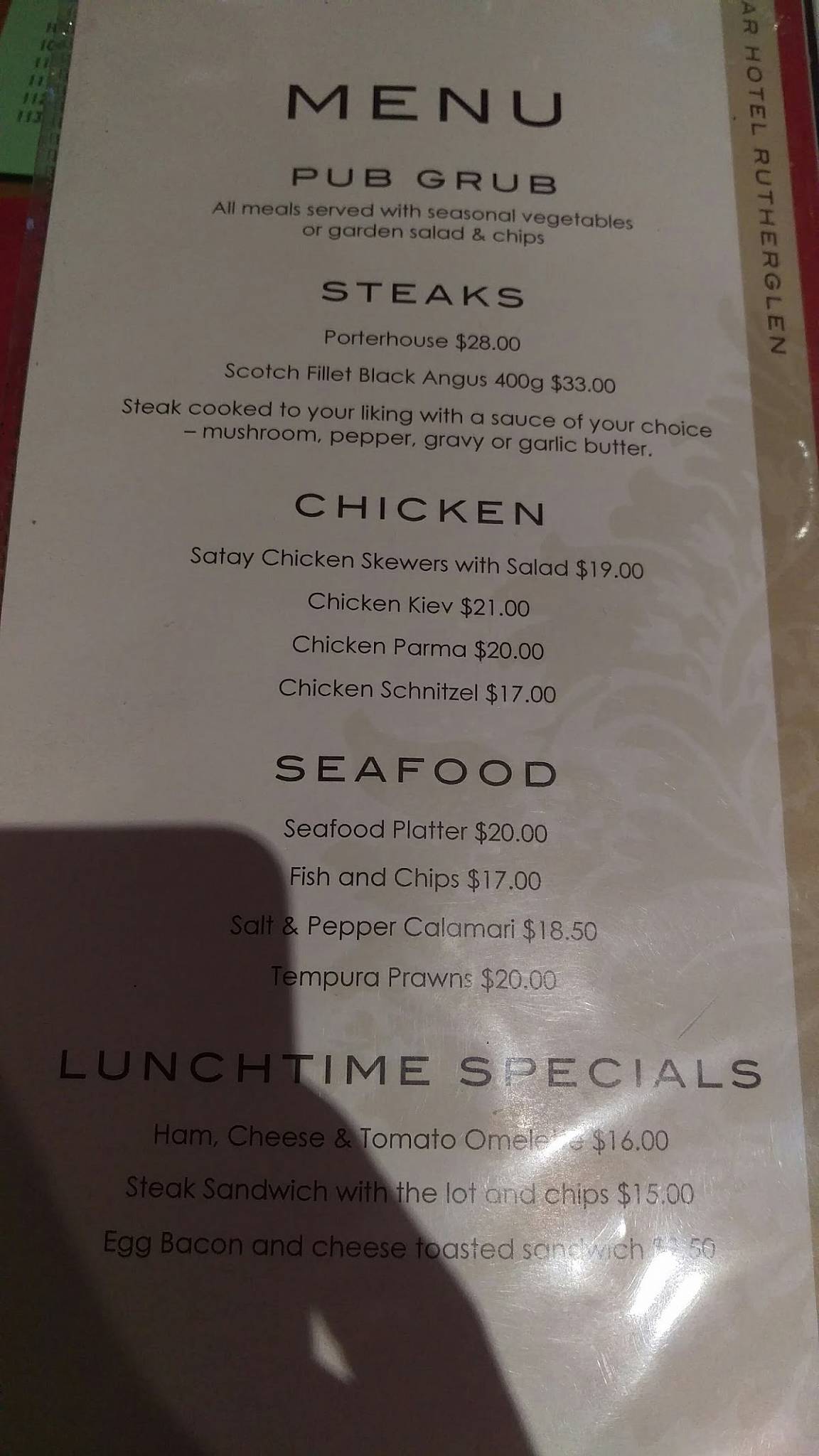 Menu at Rutherglen Eastern Palace Chinese restaurant, Rutherglen